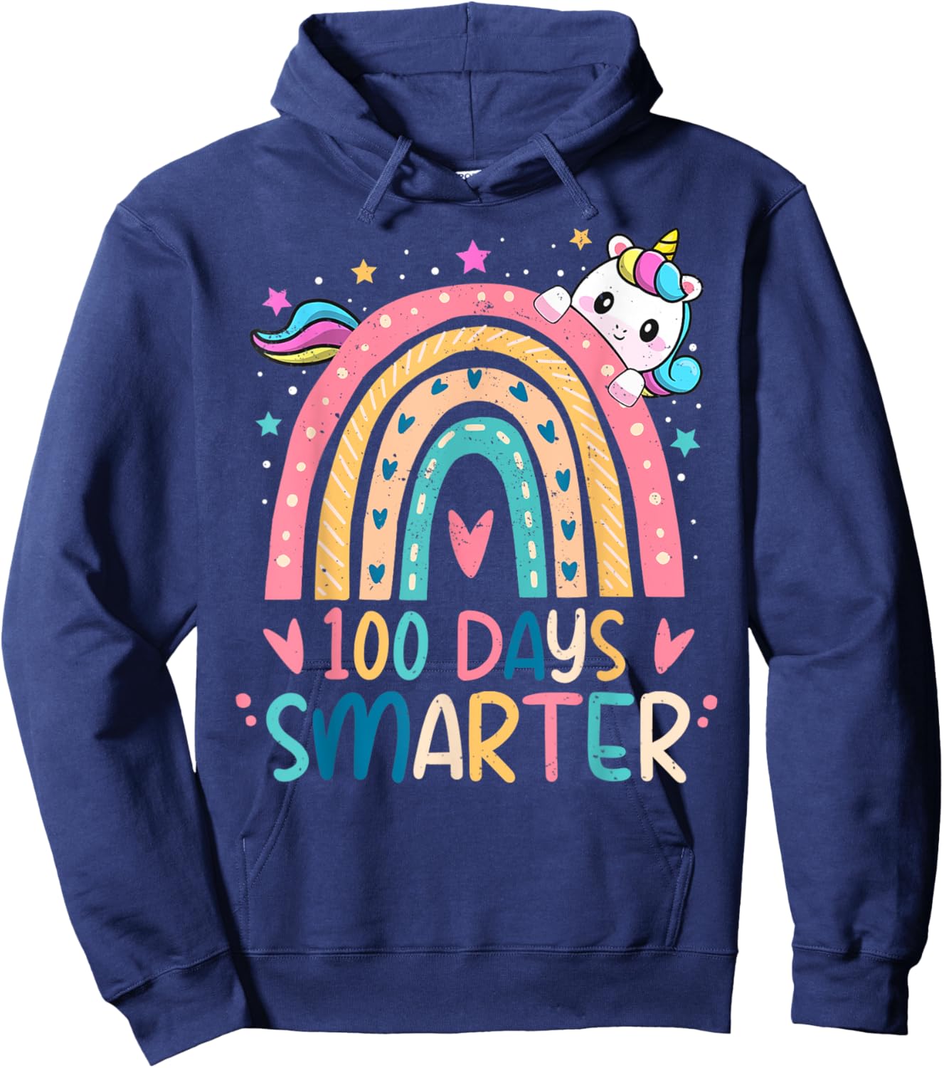 100 Days Smarter Kids Girls Unicorn 100th Day of School Gift Hoodie - Hoodie | Navy