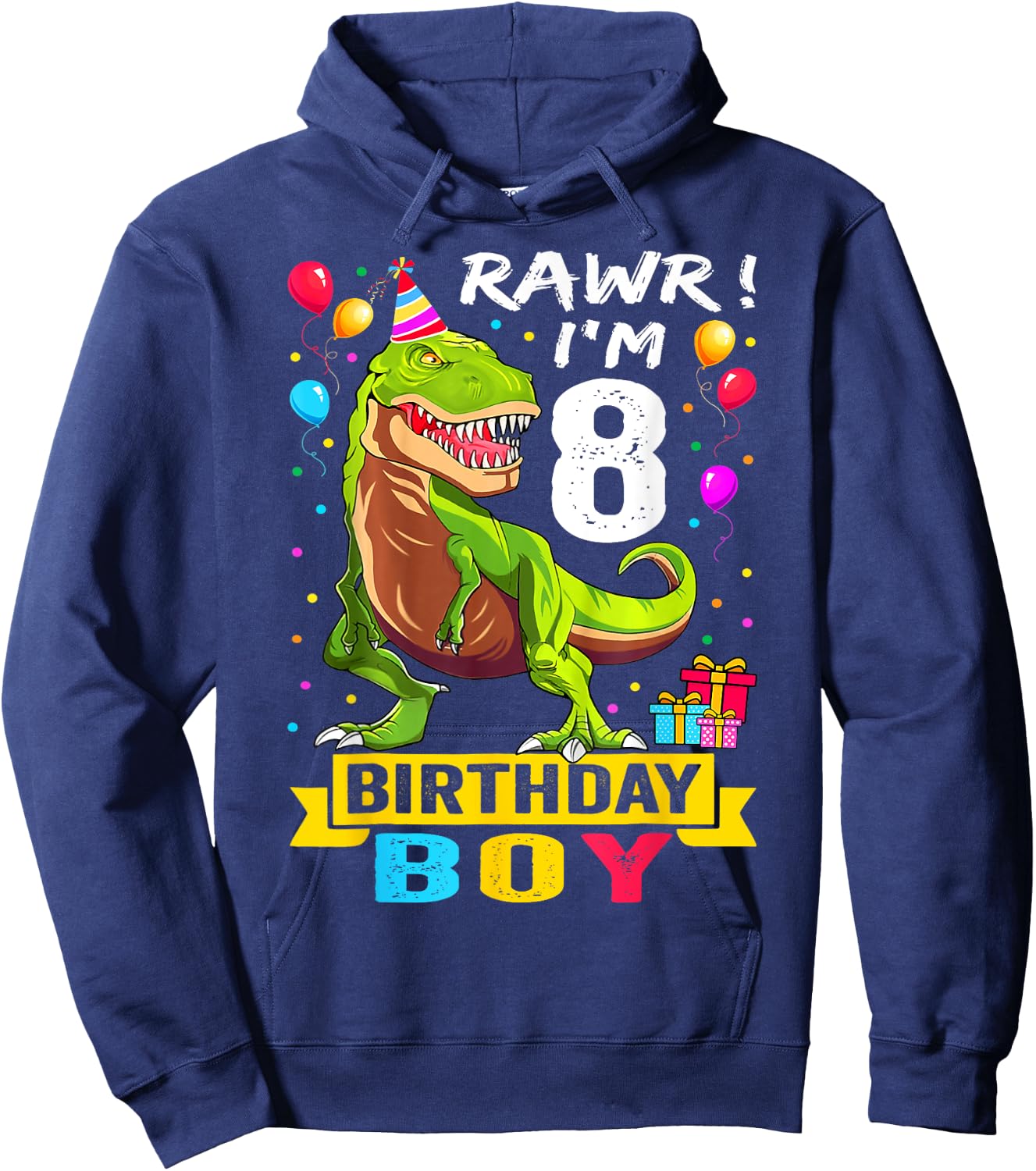 Kids 8 Year Old Shirt 8th Birthday Boy T Rex Dinosaur Hoodie - Hoodie | Navy