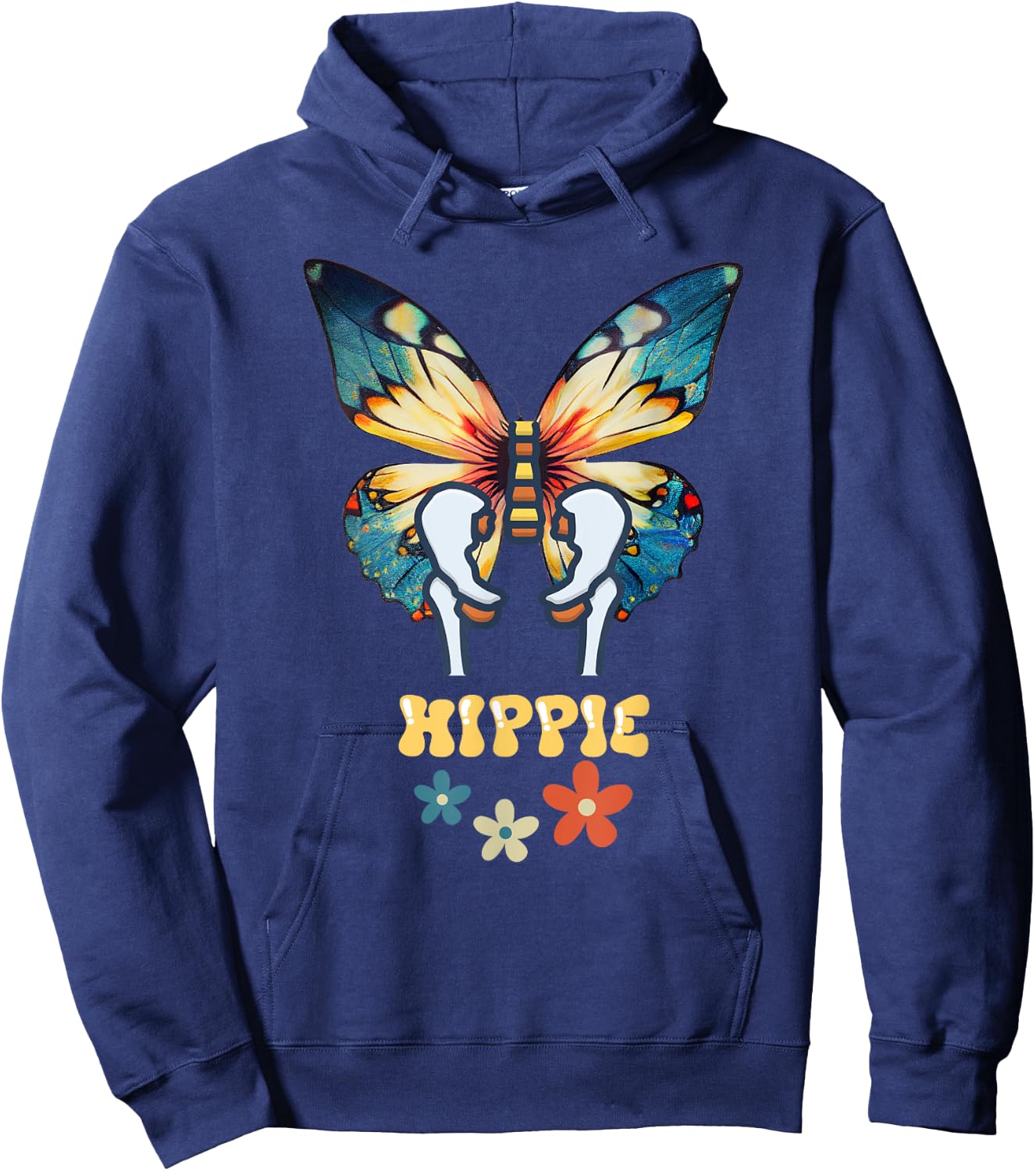 Hip Joint Replacement Hippie Butterfly Retro 60s 70s Women Hoodie - Hoodie | Navy