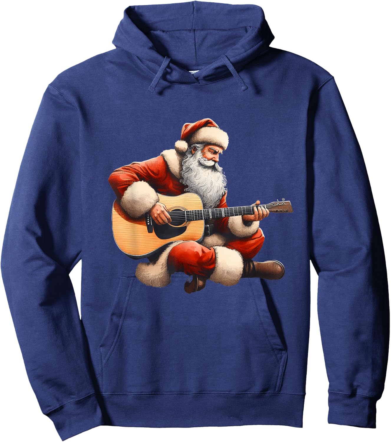 Guitarist Santa Cute Christmas Santa Playing Acoustic Guitar Hoodie - Hoodie | Navy