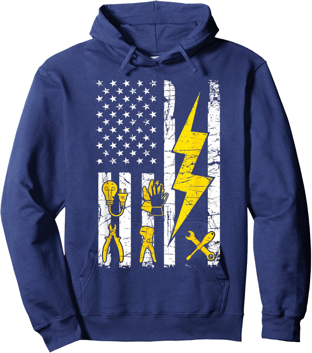 Tools - USA Flag Electrician Patriotic Lineman 4th July Hoodie - Hoodie | Navy