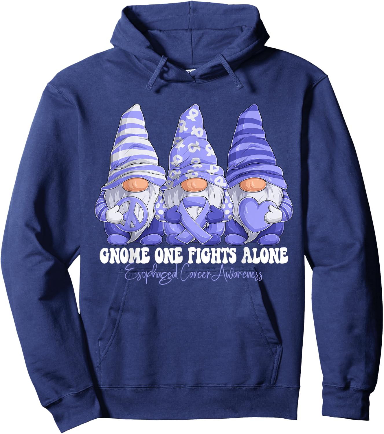 Esophageal Cancer Awareness Month Periwinkle Ribbon Gnomies Hoodie - Hoodie | Navy