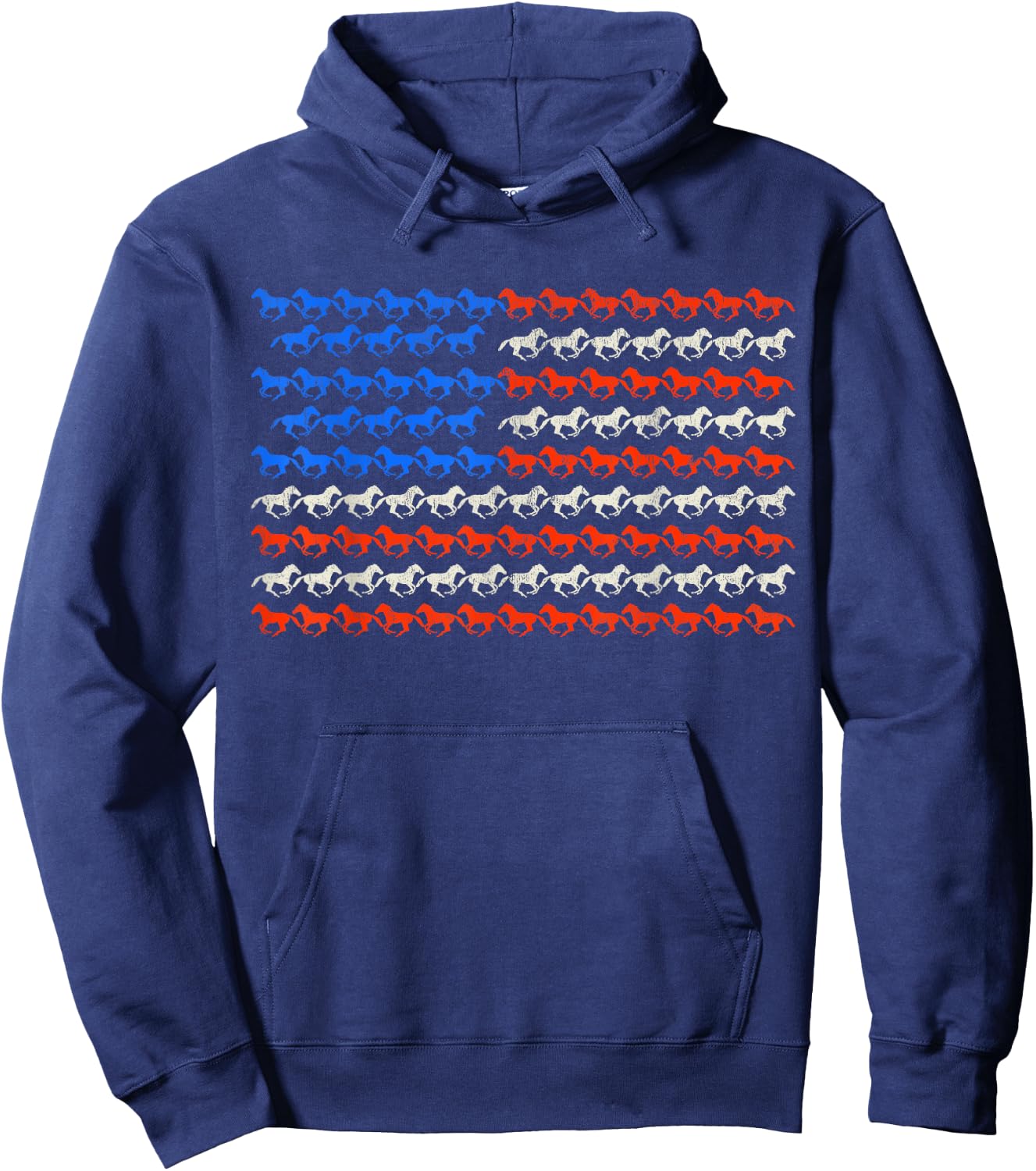 4th of July American Flag Horseback Riding Horse USA Flag Hoodie - Hoodie | Navy