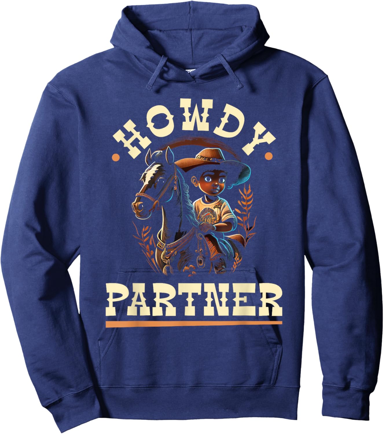 Howdy Partner, African American Rodeo Cowboy Boy Kids Hoodie - Hoodie | Navy