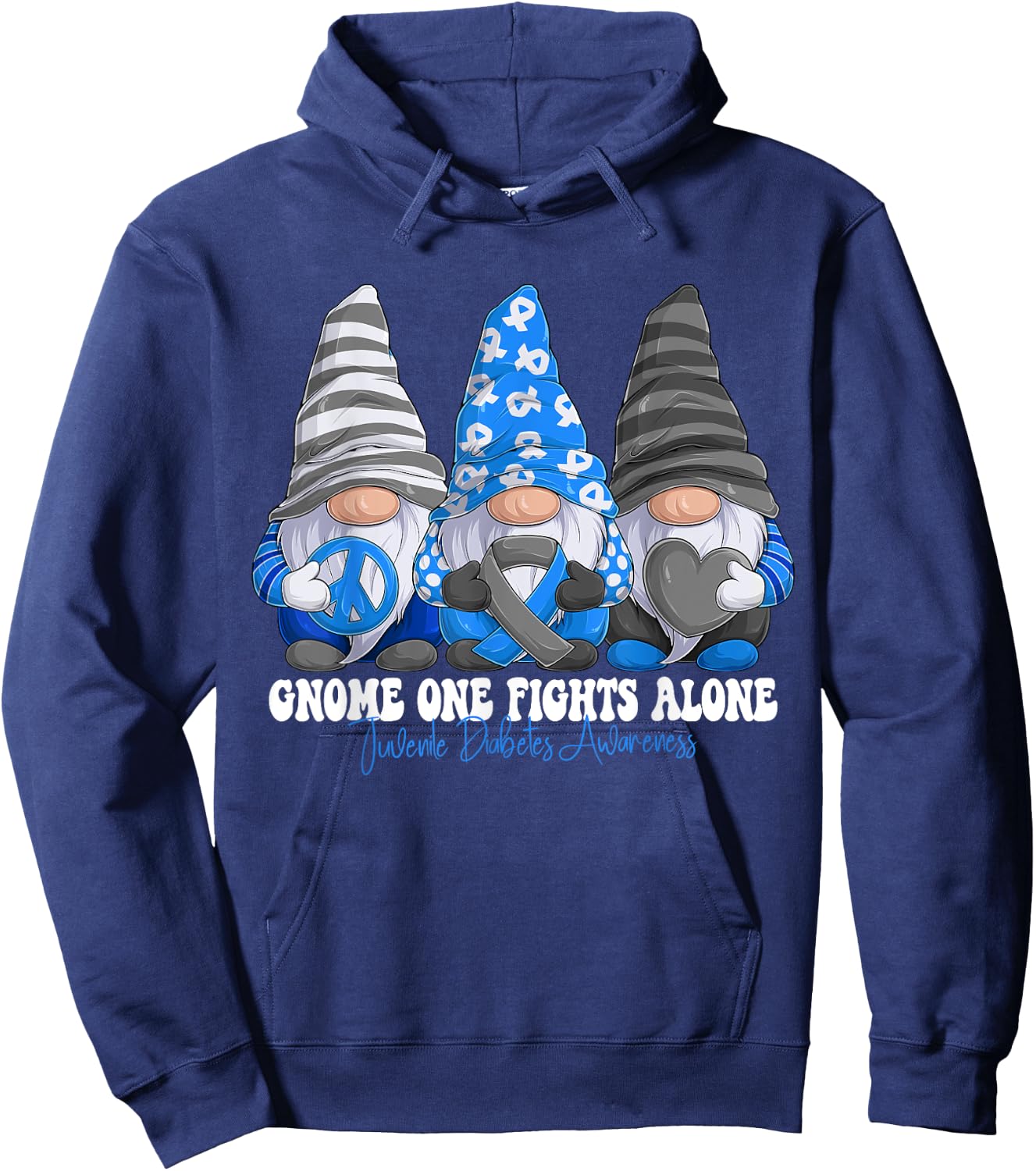 Funny Gnomies Juvenile Diabetes Awareness Month Ribbon Hoodie - Hoodie | Navy