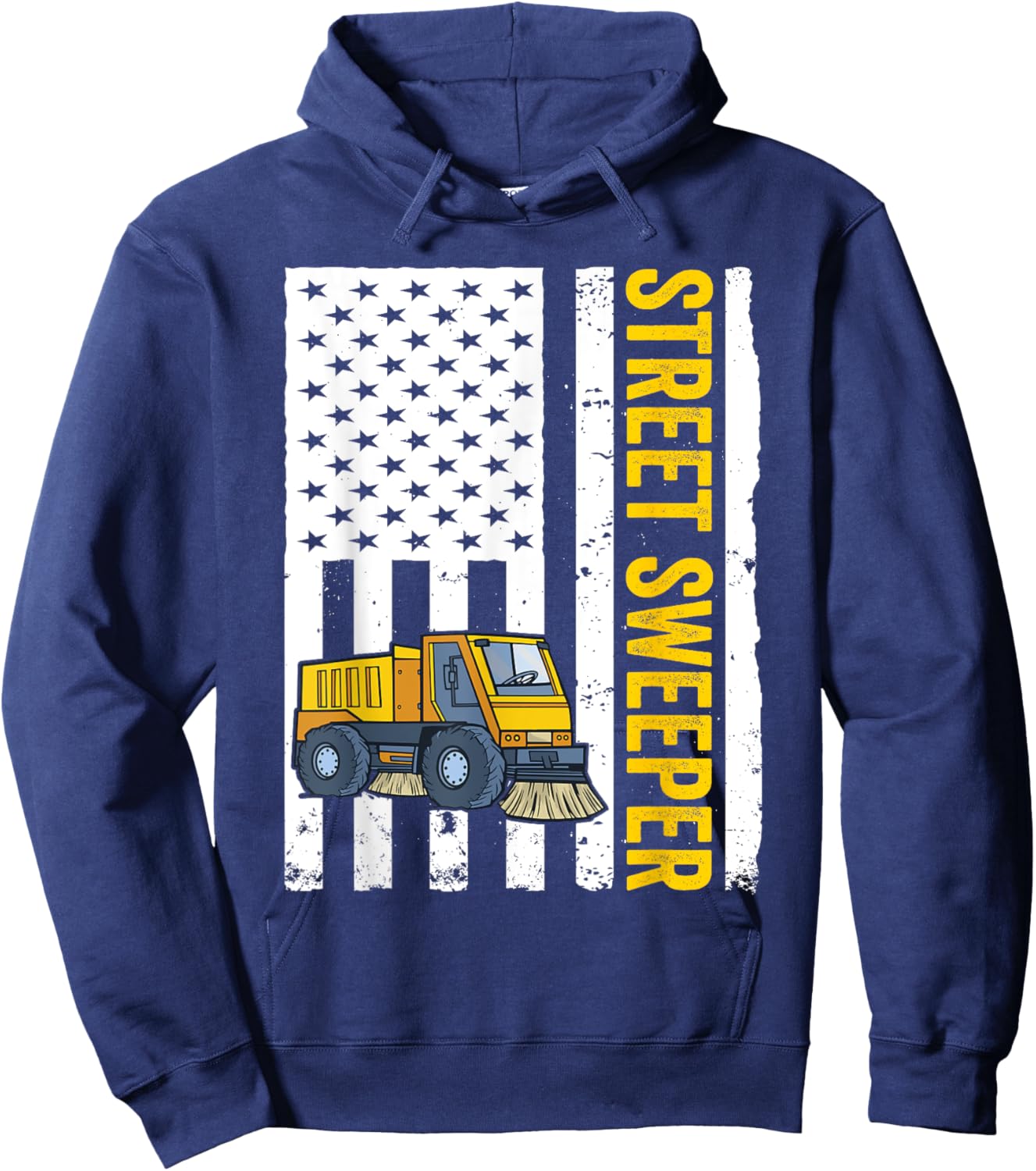 Street Sweeper Truck USA Flag Street Sweeper Women Men Hoodie - Hoodie | Navy