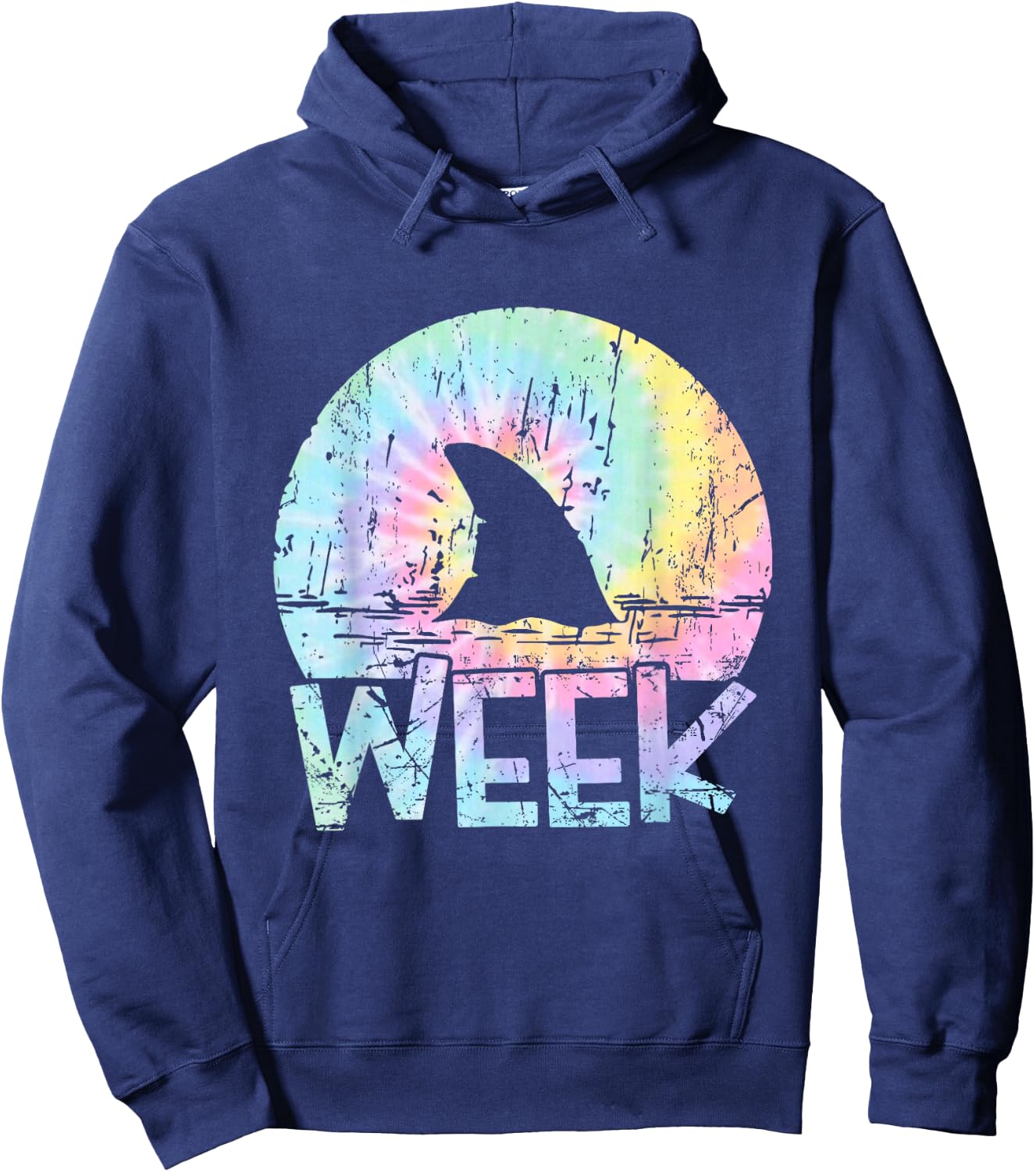 Retro Shark Fin Week 2025 Shark Lover Ocean Wildlife Tie Dye Hoodie - Hoodie | Navy