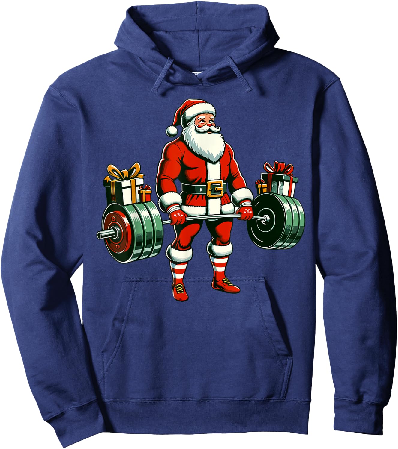 Funny santa Weightlifting christmas, santa deadlifting Hoodie - Hoodie | Navy