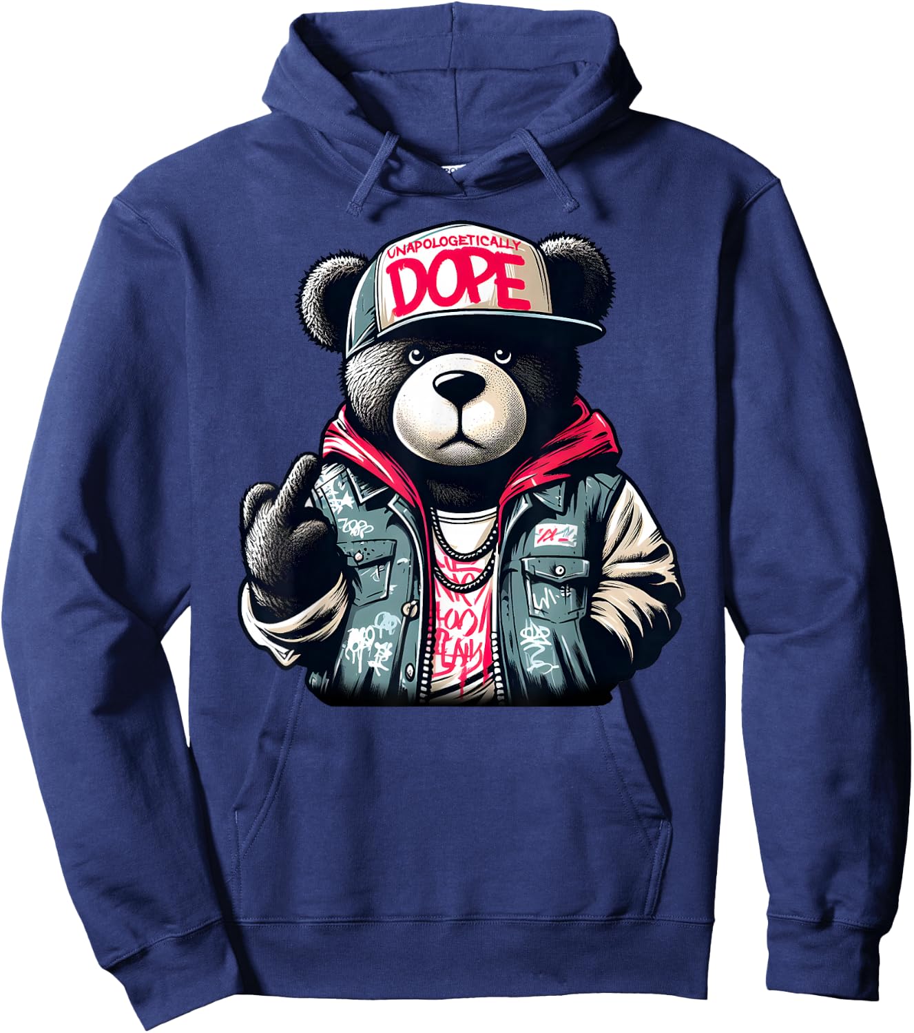 Unapologetically DOPE Teddy Bear Hip Hop Women Men Hoodie - Hoodie | Navy