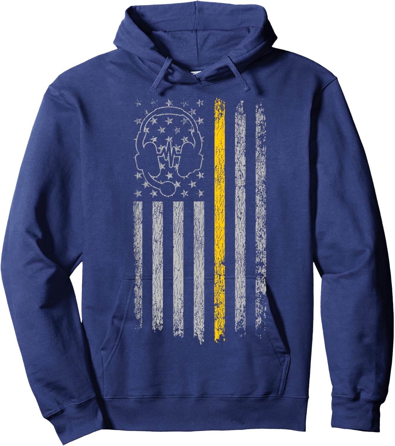 911 Police Dispatcher Job Appreciation HD0 911 Dispatcher Thin Gold Yellow Line American Flag Hoodie - Hoodie | Navy