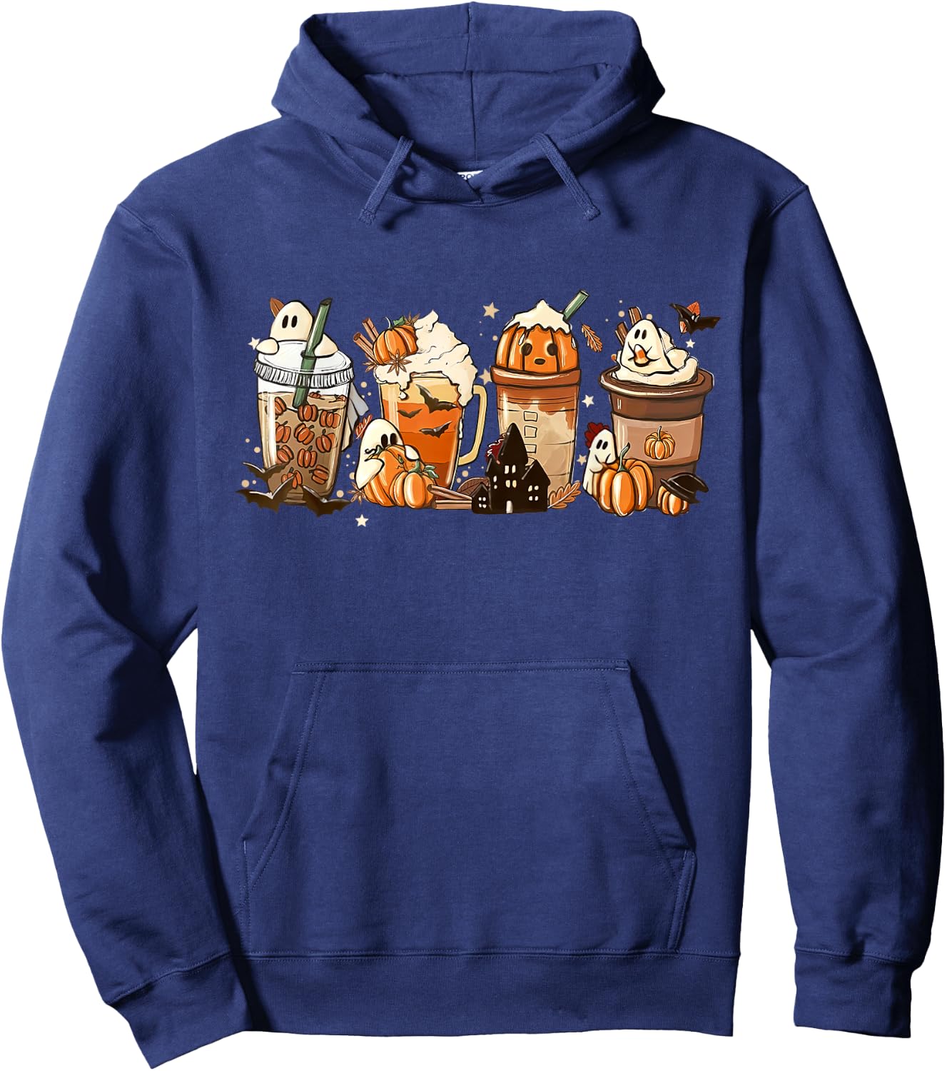 Halloween Coffee Latte Cute Scary Boo Ghost Pumpkin Spice Hoodie - Hoodie | Navy