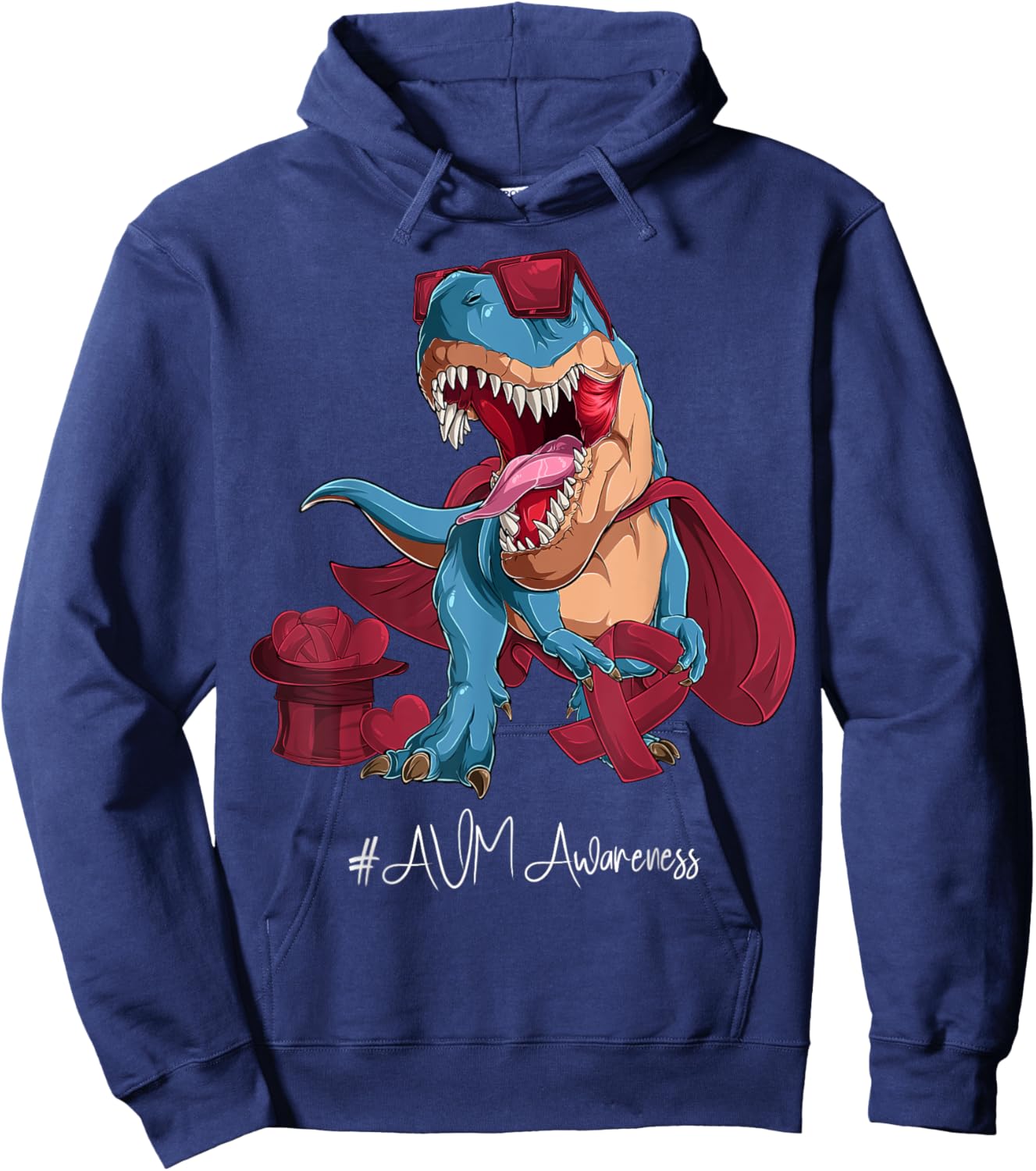 AVM Awareness Month Burgundy Ribbon Trex Hoodie - Hoodie | Navy