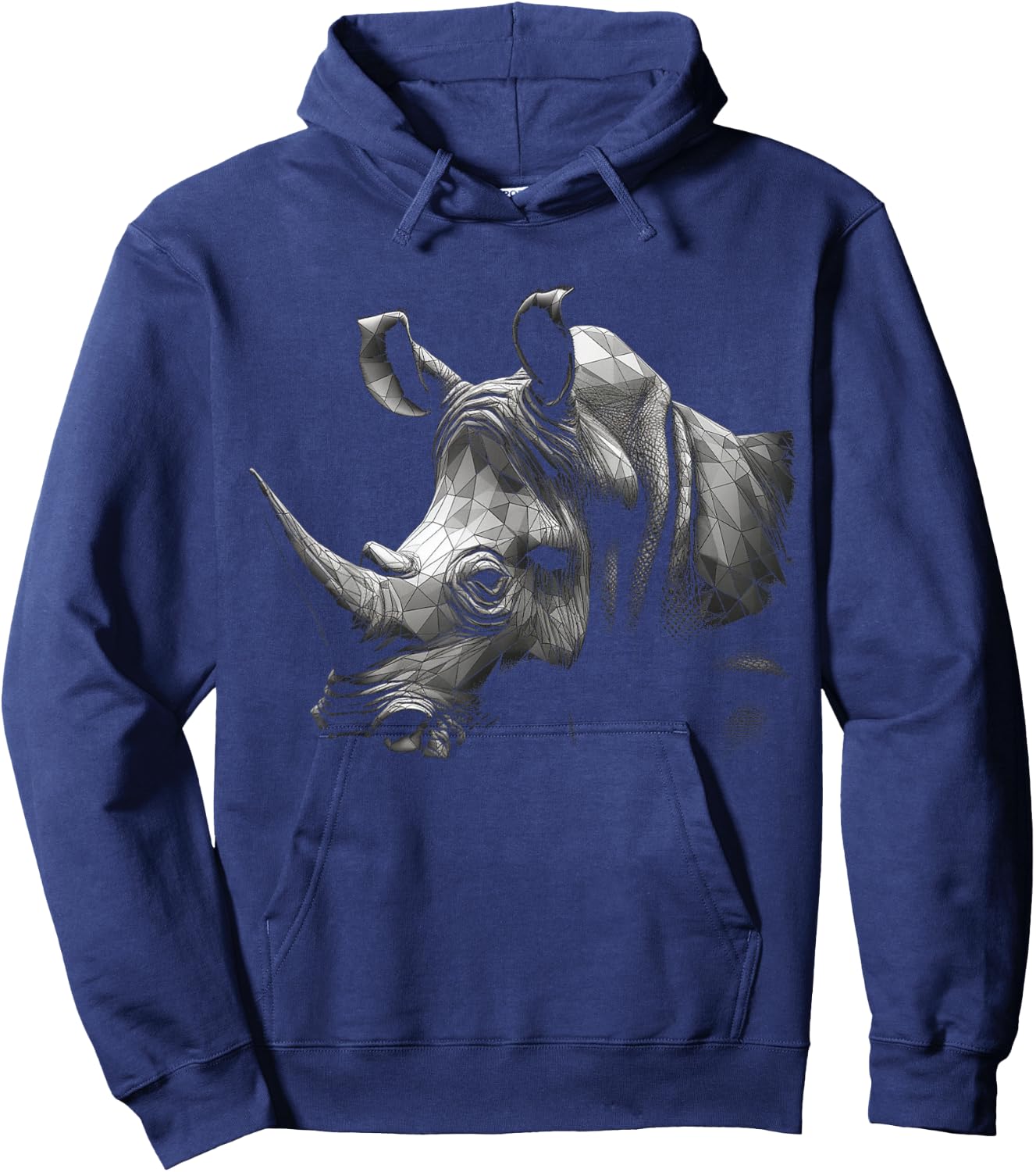 Rhino Lover Artwork | Polygon Animal Motif Rhino Hoodie - Hoodie | Navy