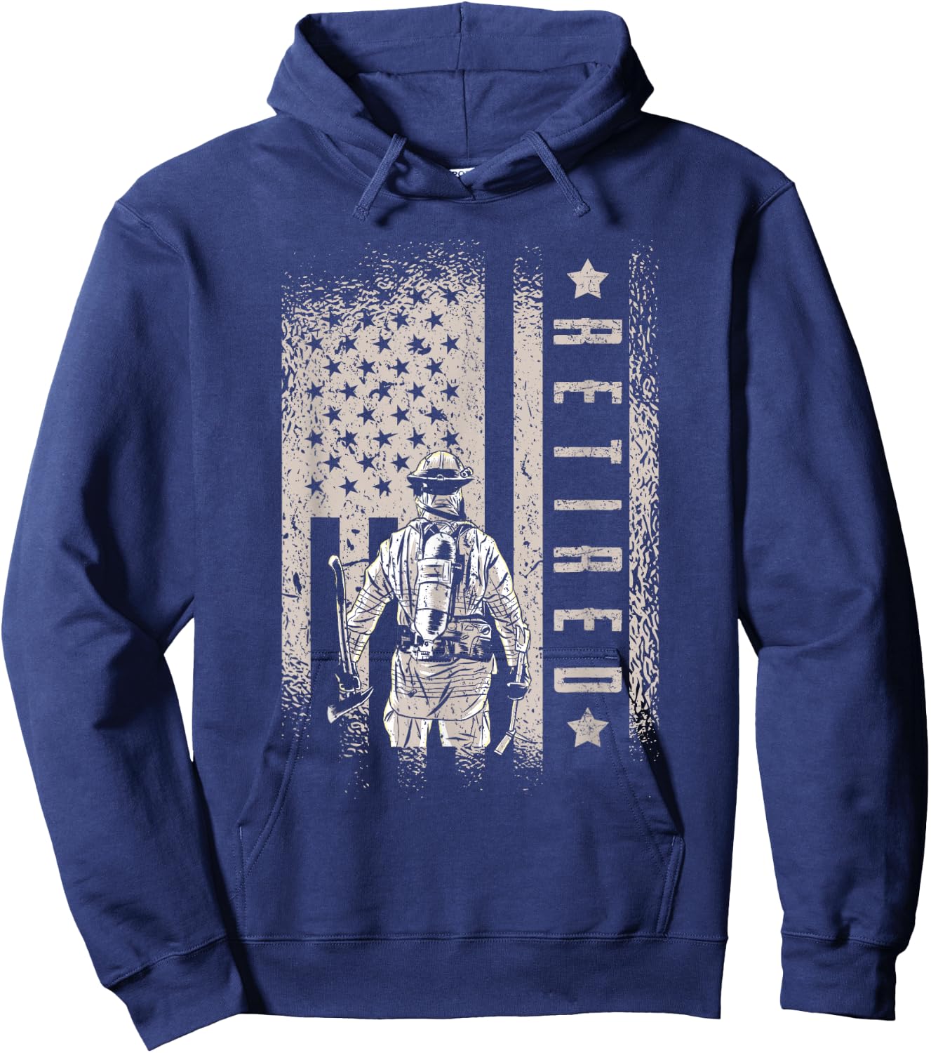 Retired Firefighter Fireman Axe American Flag Hoodie - Hoodie | Navy
