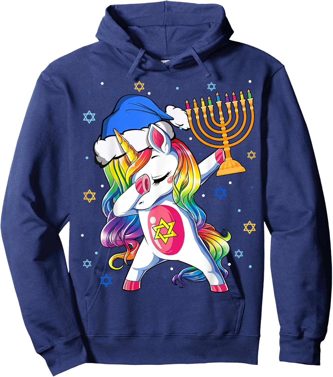 Jewnicorn Funny Hanukkah Unicorn Gift Girl Women Pajamas Hoodie - Hoodie | Navy
