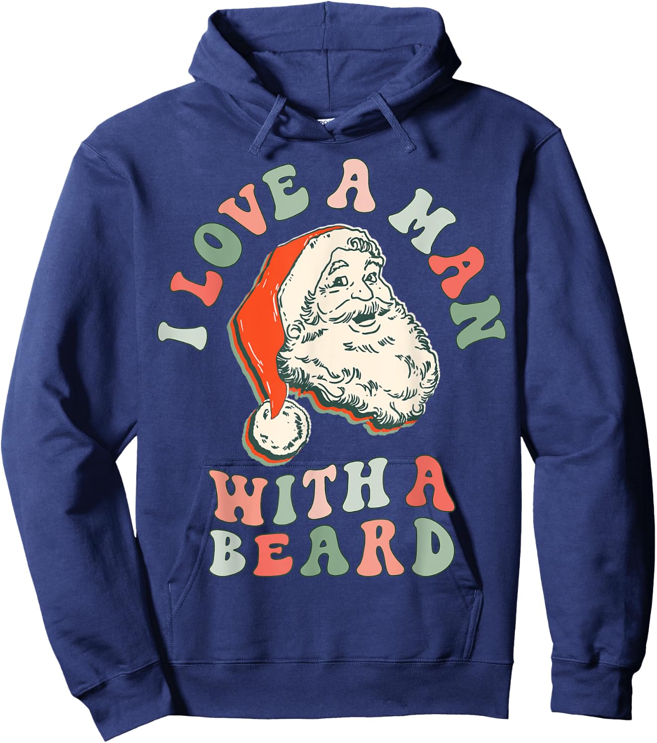 I Love A Man With a Beard Retro Santa Christmas Vintage Pink Hoodie - Hoodie | Navy