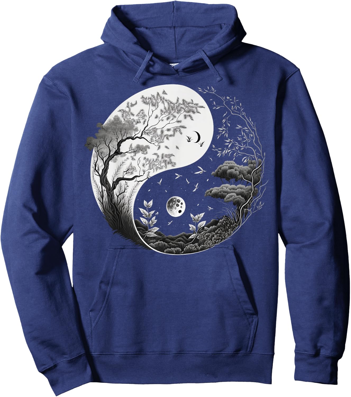 Black and White Taoism Yin Yang on Nature Taijitu Yin Yang Hoodie - Hoodie | Navy