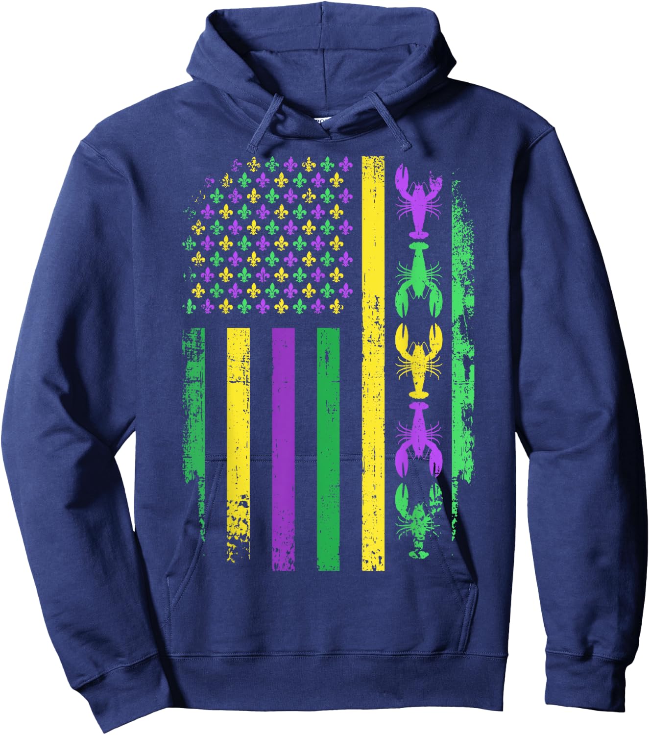 Mardi Gras US American flag with crawfish New Orleans Hoodie - Hoodie | Navy