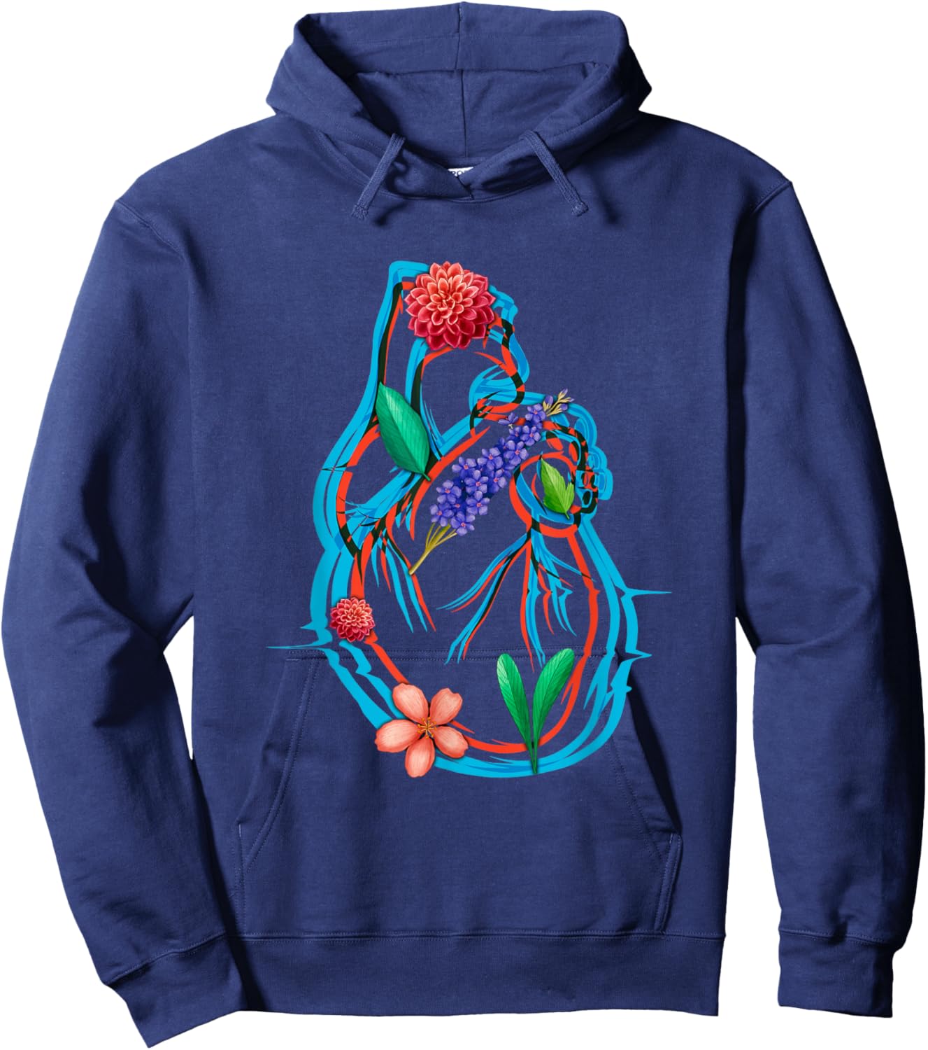 Anatomical Heart And Flowers Funny Men Women Cardiologist Hoodie - Hoodie | Navy