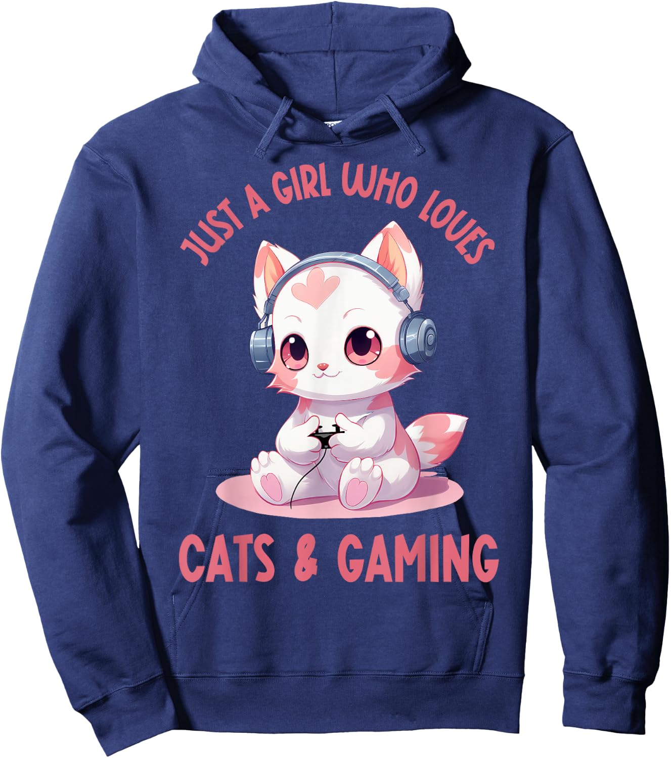 Just a Girl Who Loves Cats and Gaming Cute Kawaii Kitten Hoodie - Hoodie | Navy