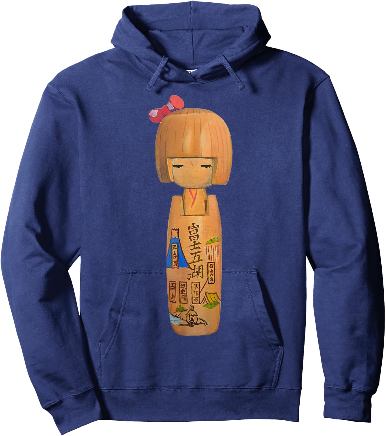 Japanese Kawaii Cute Kokeshi Doll Hoodie - Hoodie | Navy