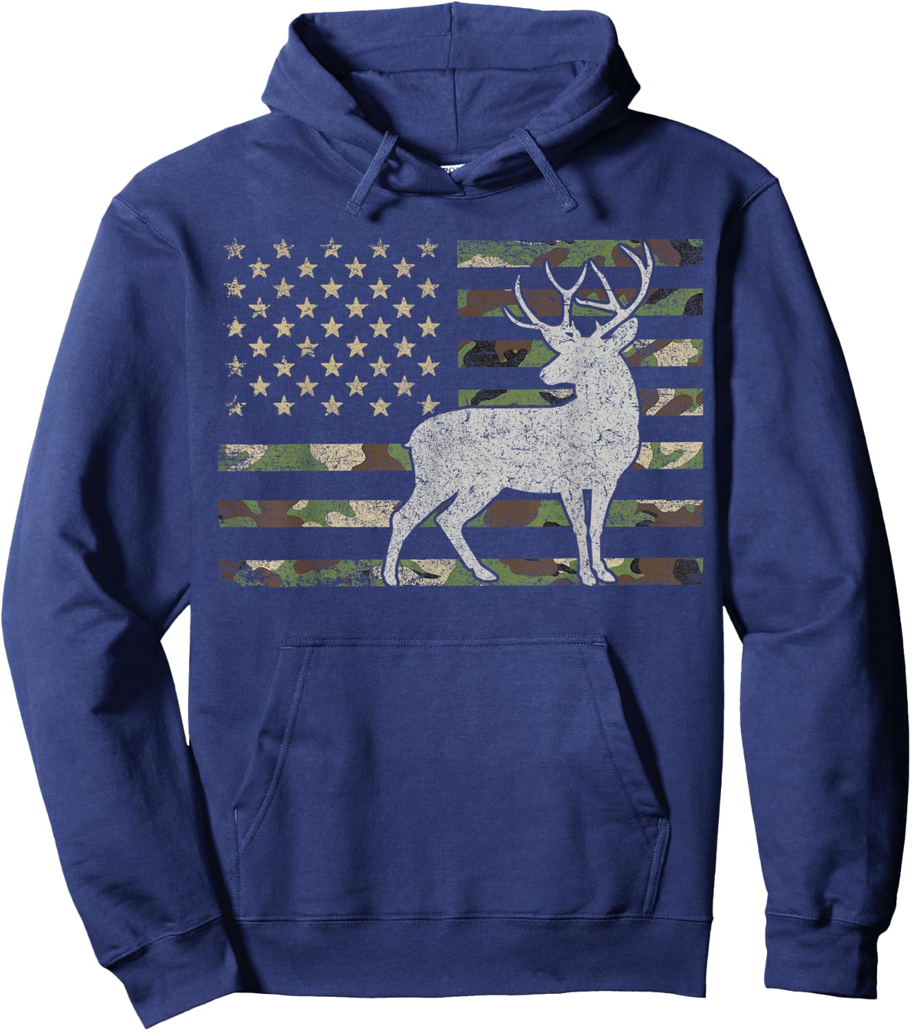 Whitetail Buck Deer Hunting American Camouflage USA Flag Women Kids Men Hoodie - Hoodie | Navy