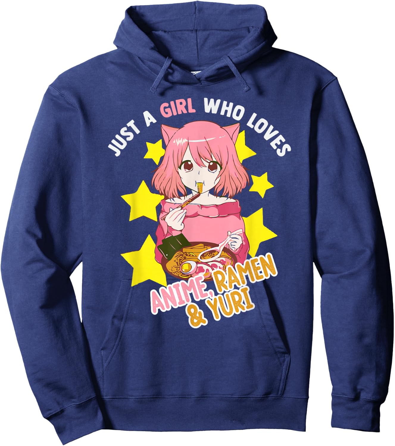 Just A Girl Who Loves Anime Ramen Yuri Lesbian Otaku Weeb Hoodie - Hoodie | Navy