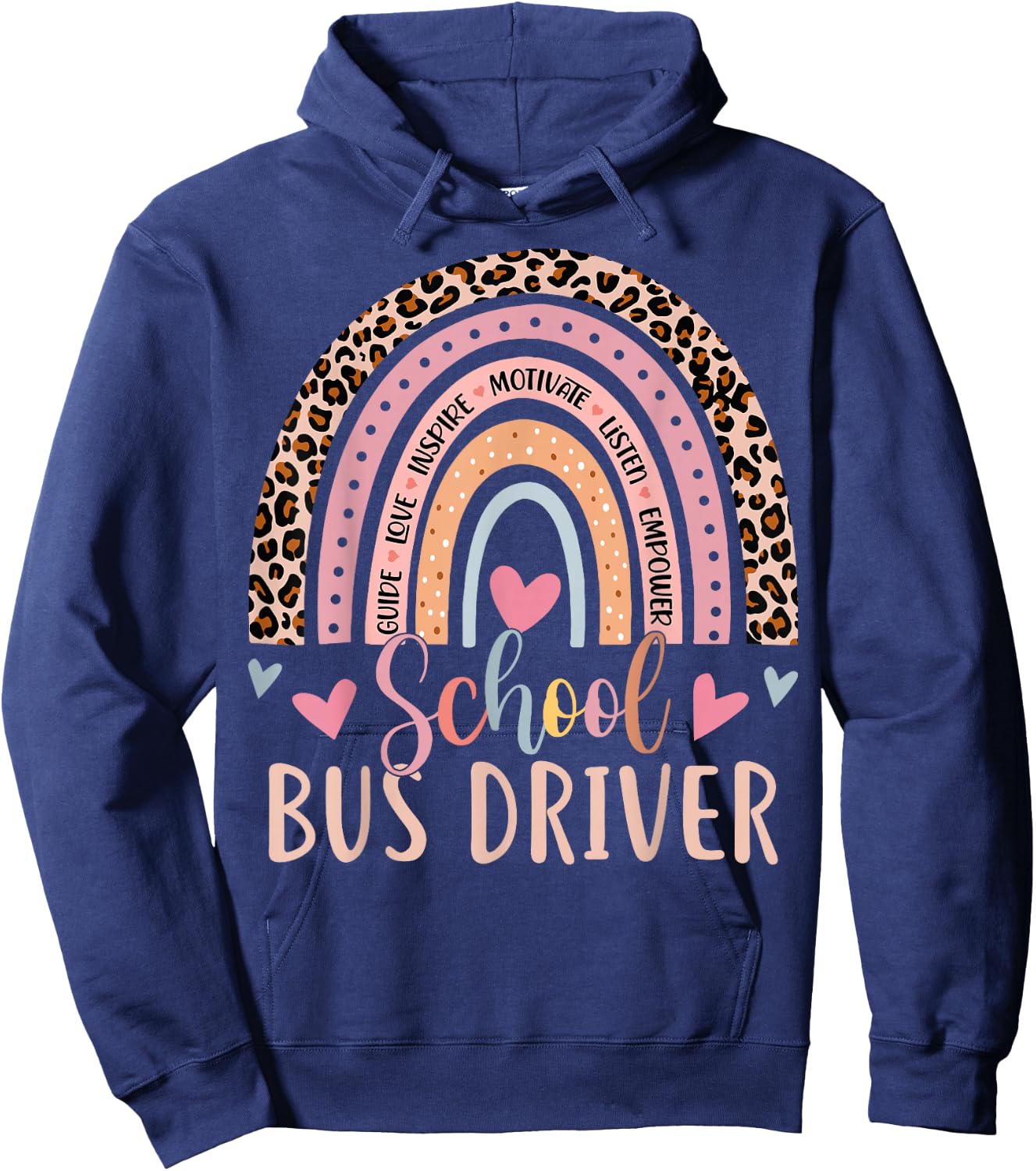 Funny School Bus Driver Rainbow Leopard Print Bus Driver Hoodie - Hoodie | Navy