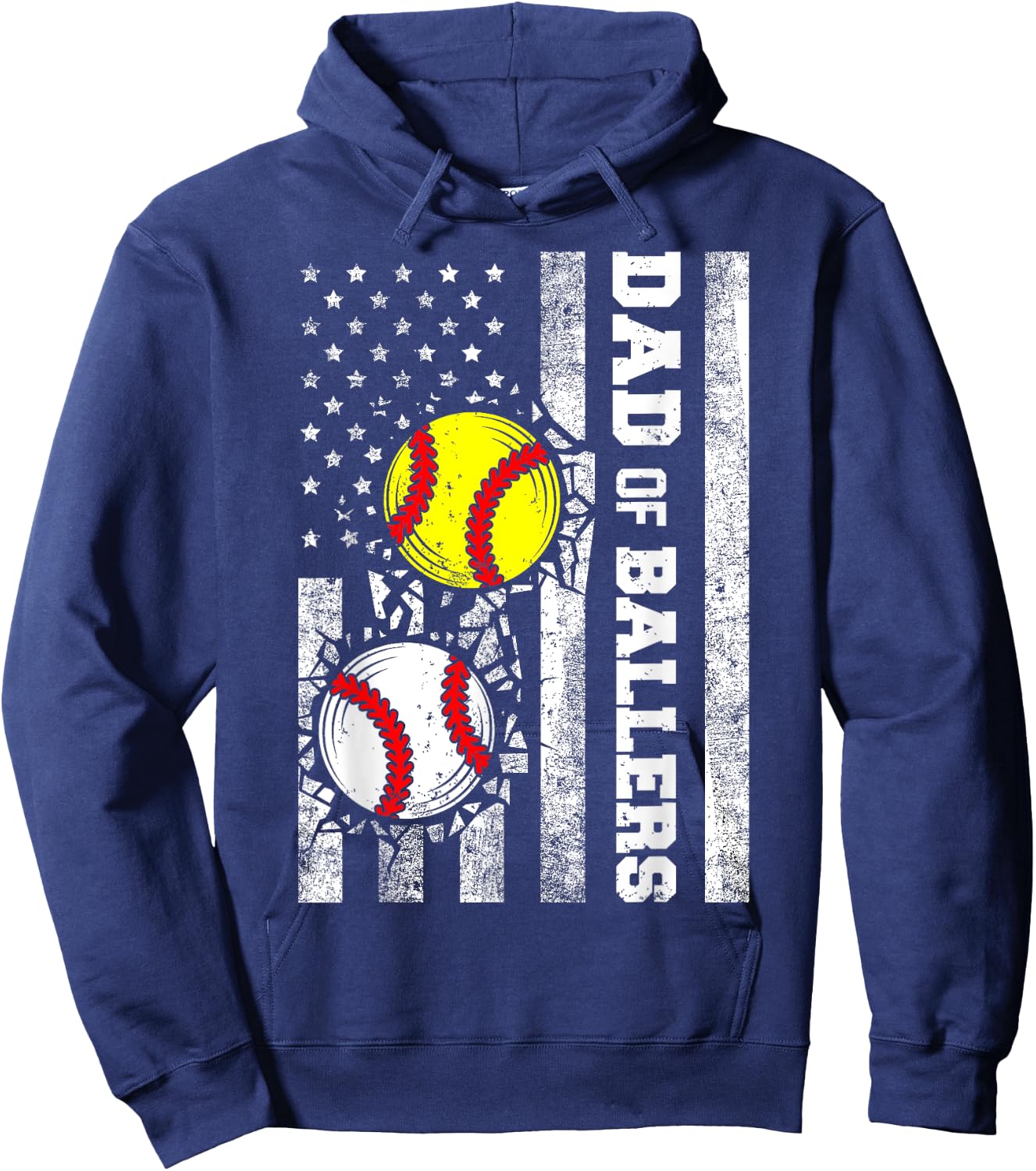 Dad of Ballers Funny USA Flag Baseball Softball Dad Hoodie - Hoodie | Navy