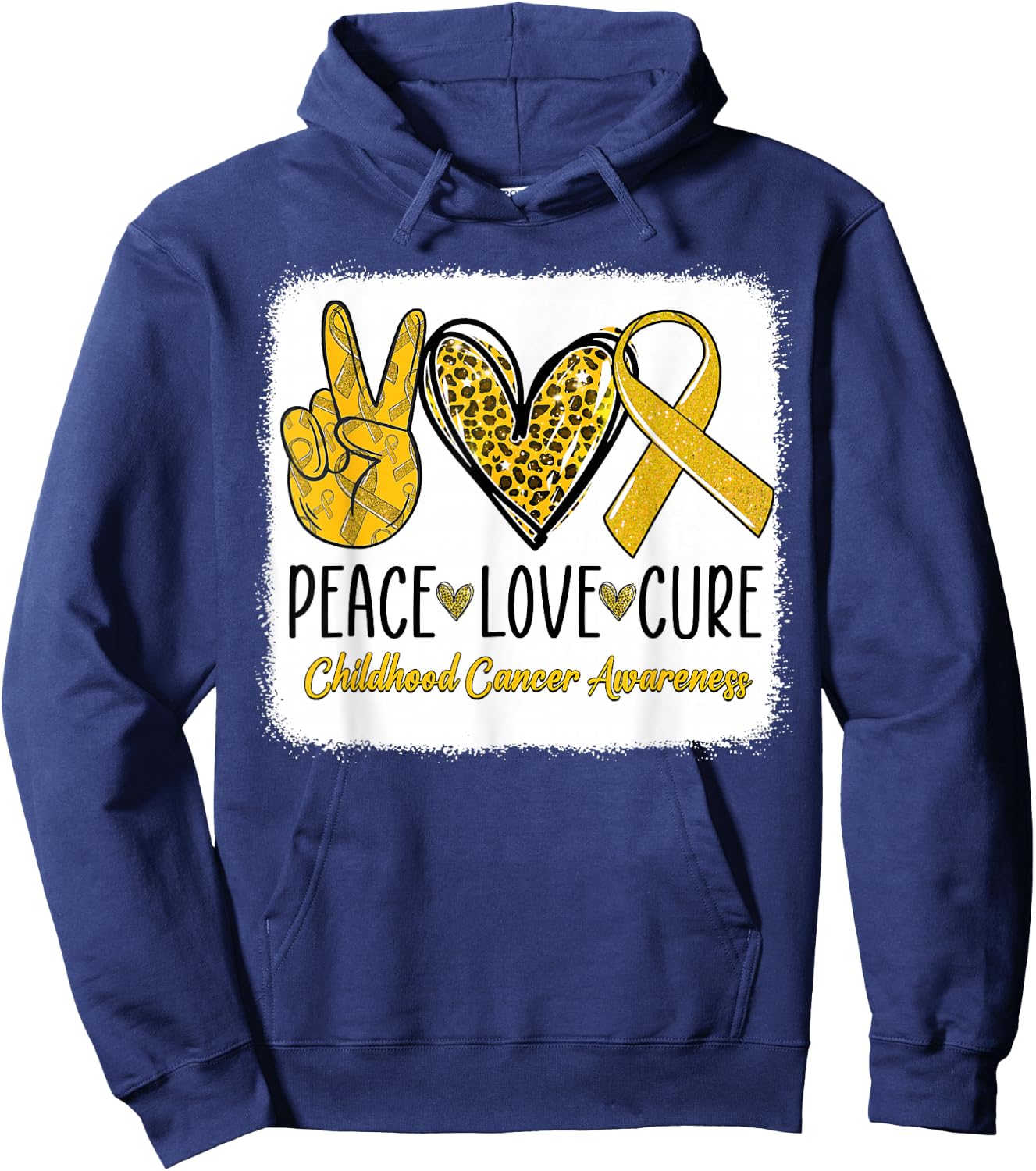 Peace Love Cure Childhood Cancer Awareness Gold Ribbon Hoodie - Hoodie | Navy