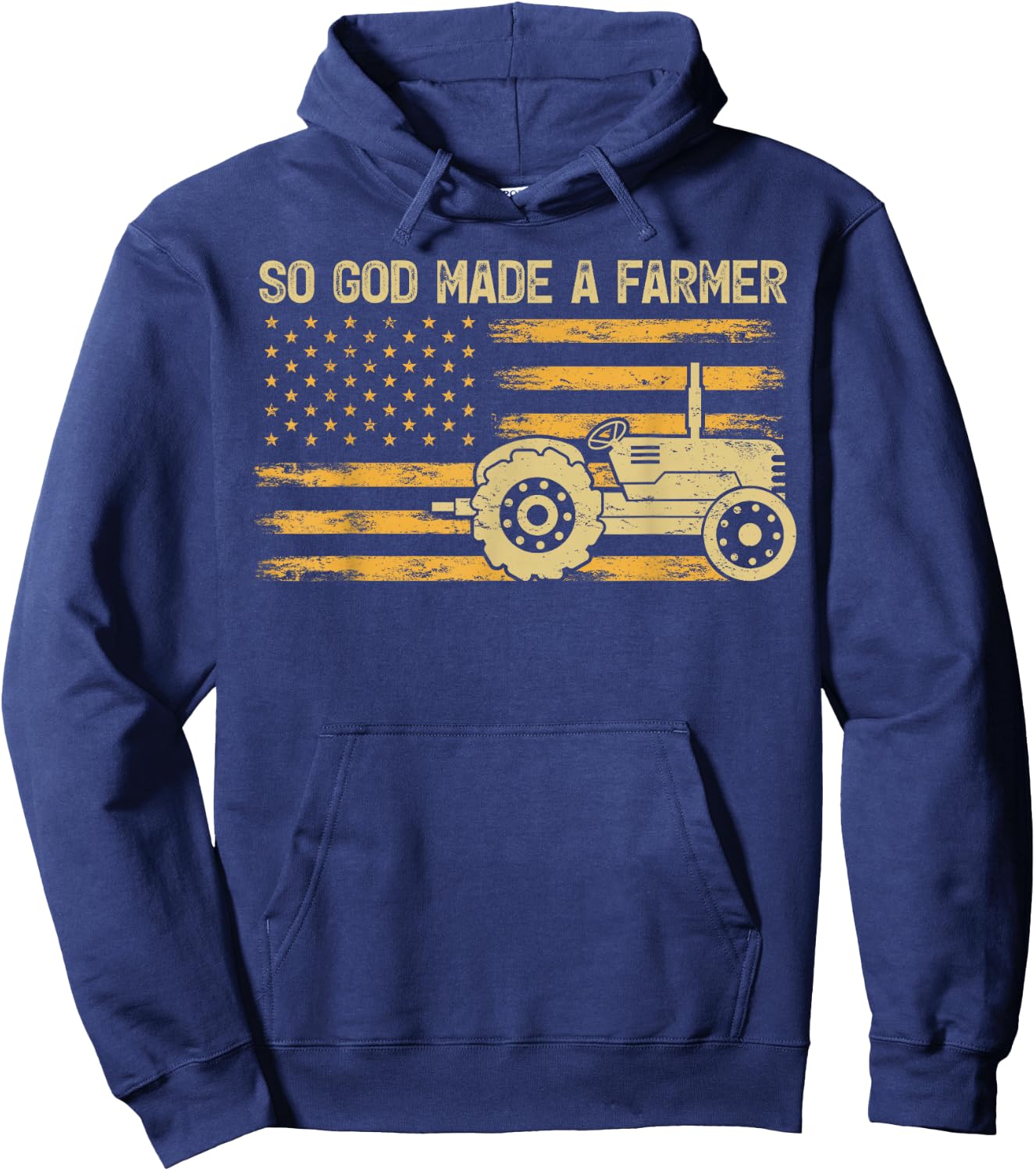 American Flag Tractor Retro So God Made A Farmer Hoodie - Hoodie | Navy