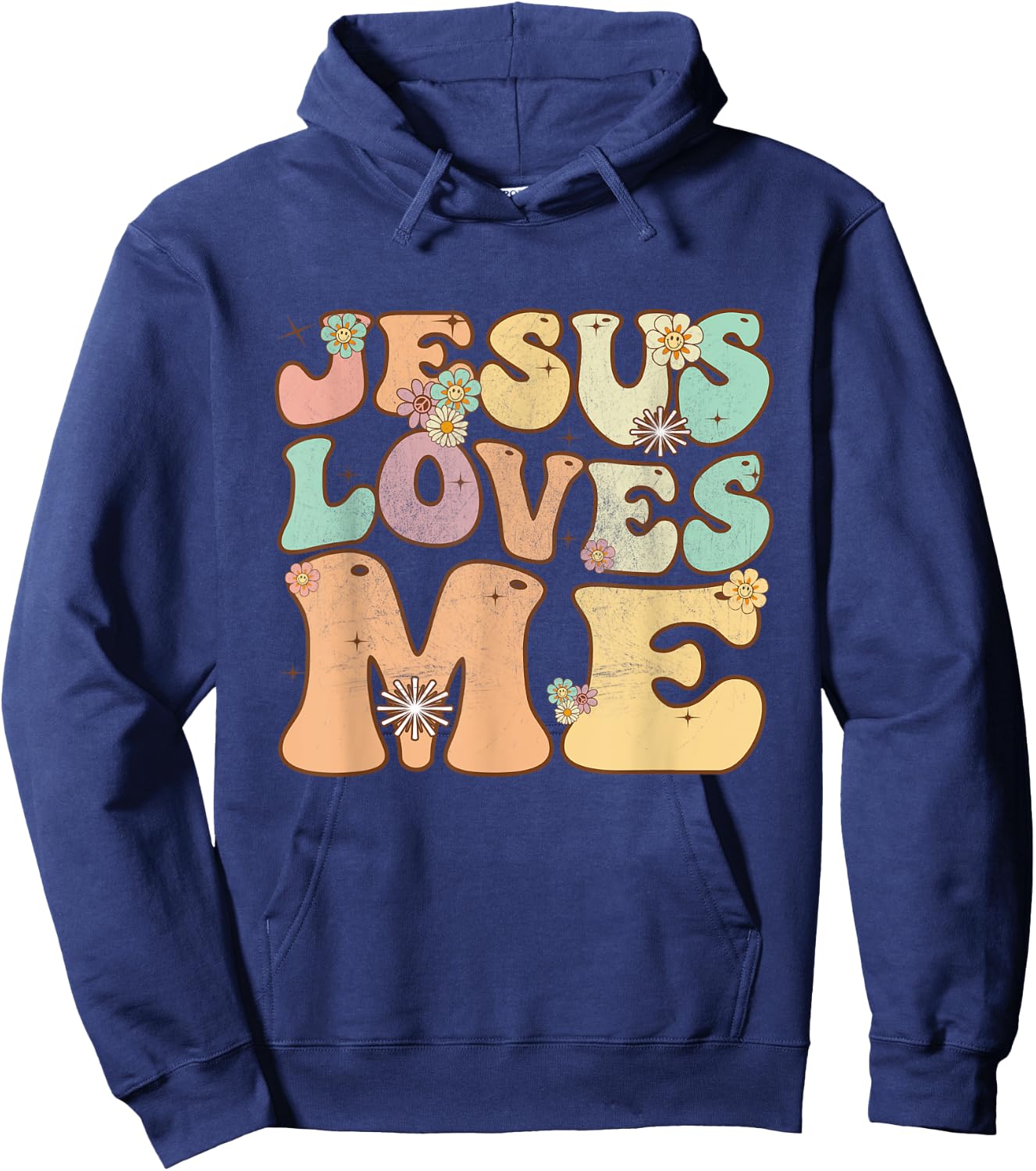 Groovy Jesus Loves Me Vintage Retro Christian Hoodie - Hoodie | Navy