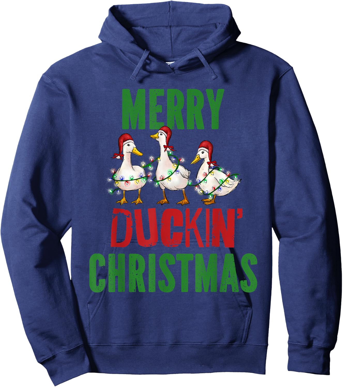 Merry Duckin Christmas Duck Pun Funny Christmas Light Ducks Hoodie - Hoodie | Navy