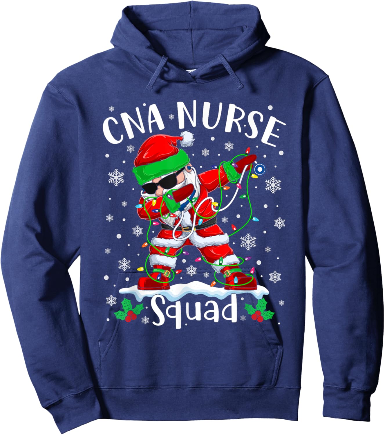 CNA Nurse Squad Christmas Dabbing Santa Nurse Xmas Pajama Hoodie - Hoodie | Navy
