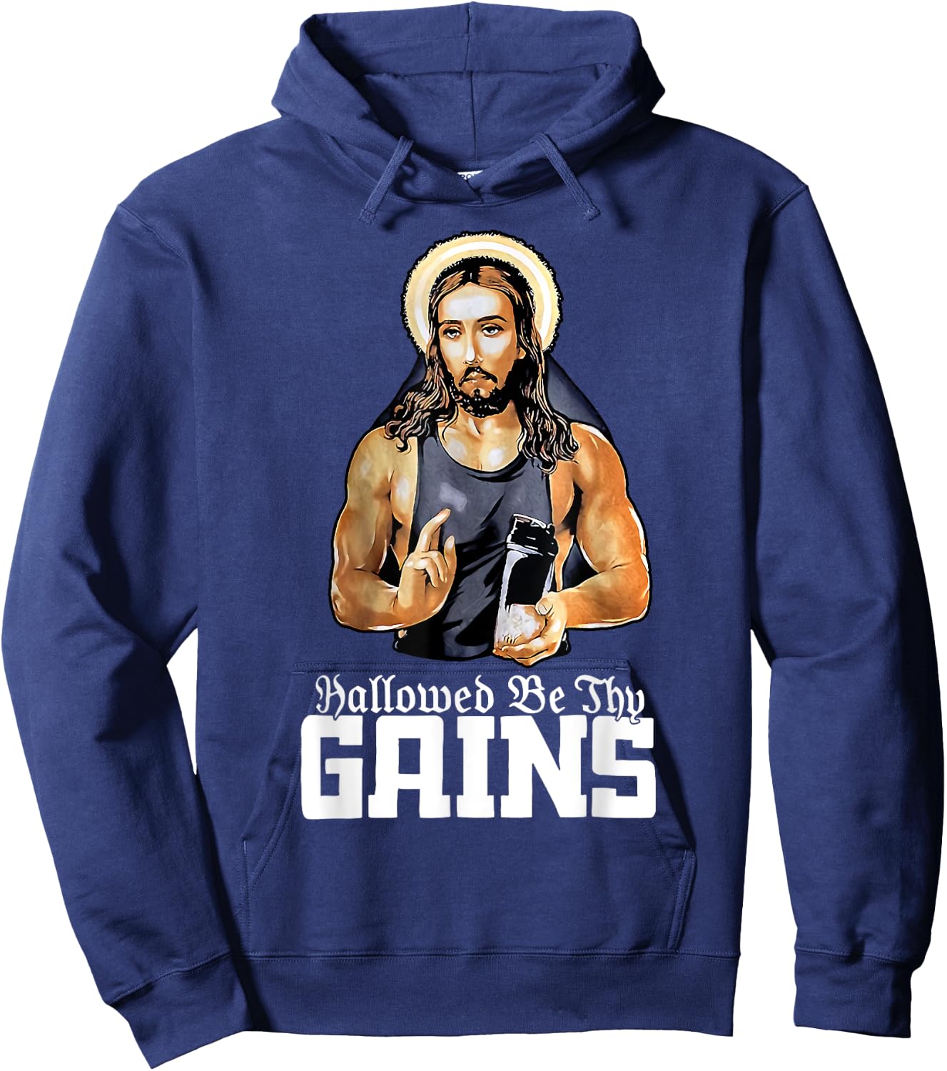 Hallowed Be Thy Gains Jesus Weight Lifting Workout Hoodie - Hoodie | Navy