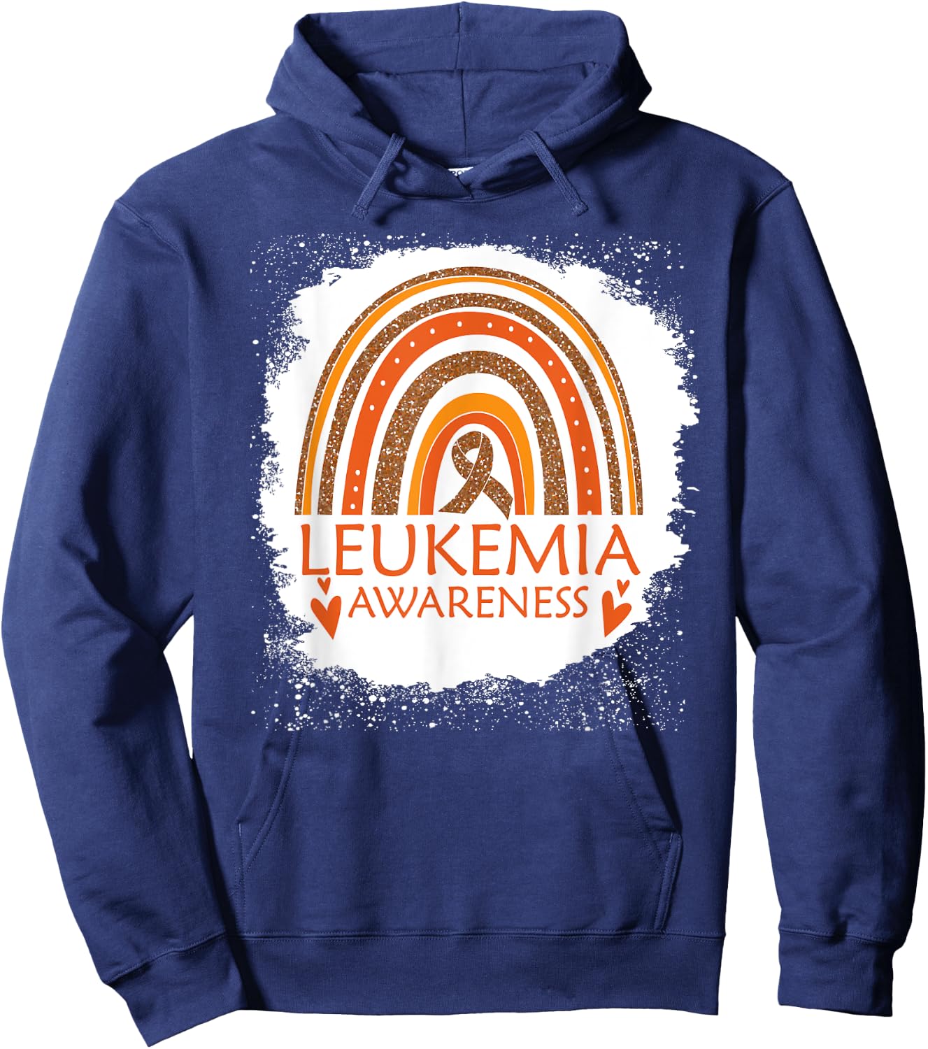 Leukemia Awareness Bleached Rainbow Orange Ribbon Men Hoodie - Hoodie | Navy