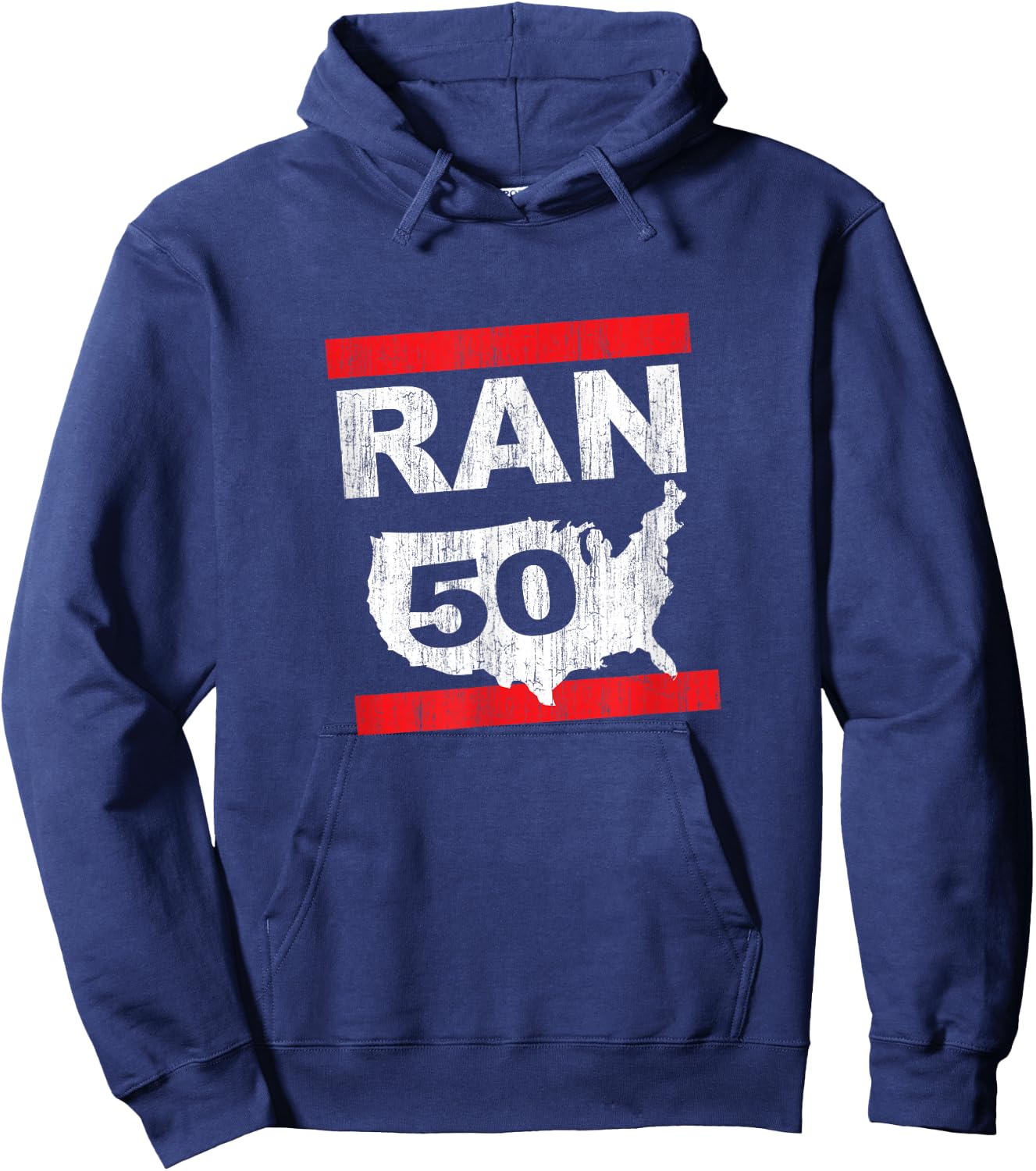 RAN 50 States Marathon Run Runner Running Inspired Design Hoodie - Hoodie | Navy