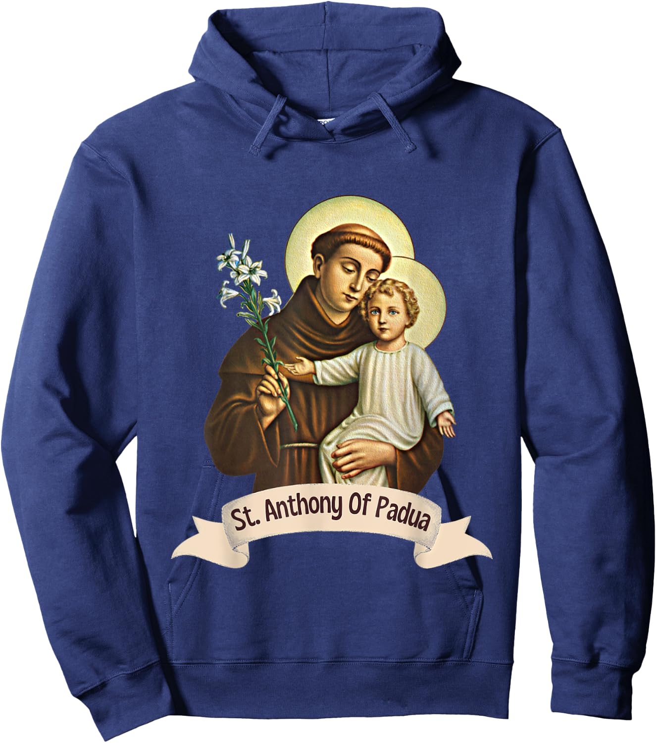 St Anthony of Padua Holding Jesus Catholic Saint St Anthony Hoodie - Hoodie | Navy