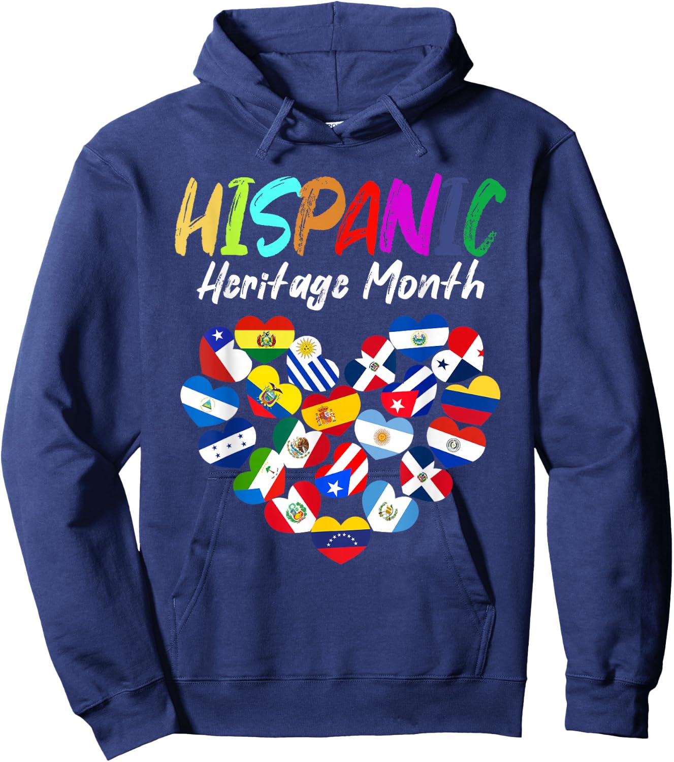 Hispanic Heritage Month All Countries Heart flags kids boys Hoodie - Hoodie | Navy