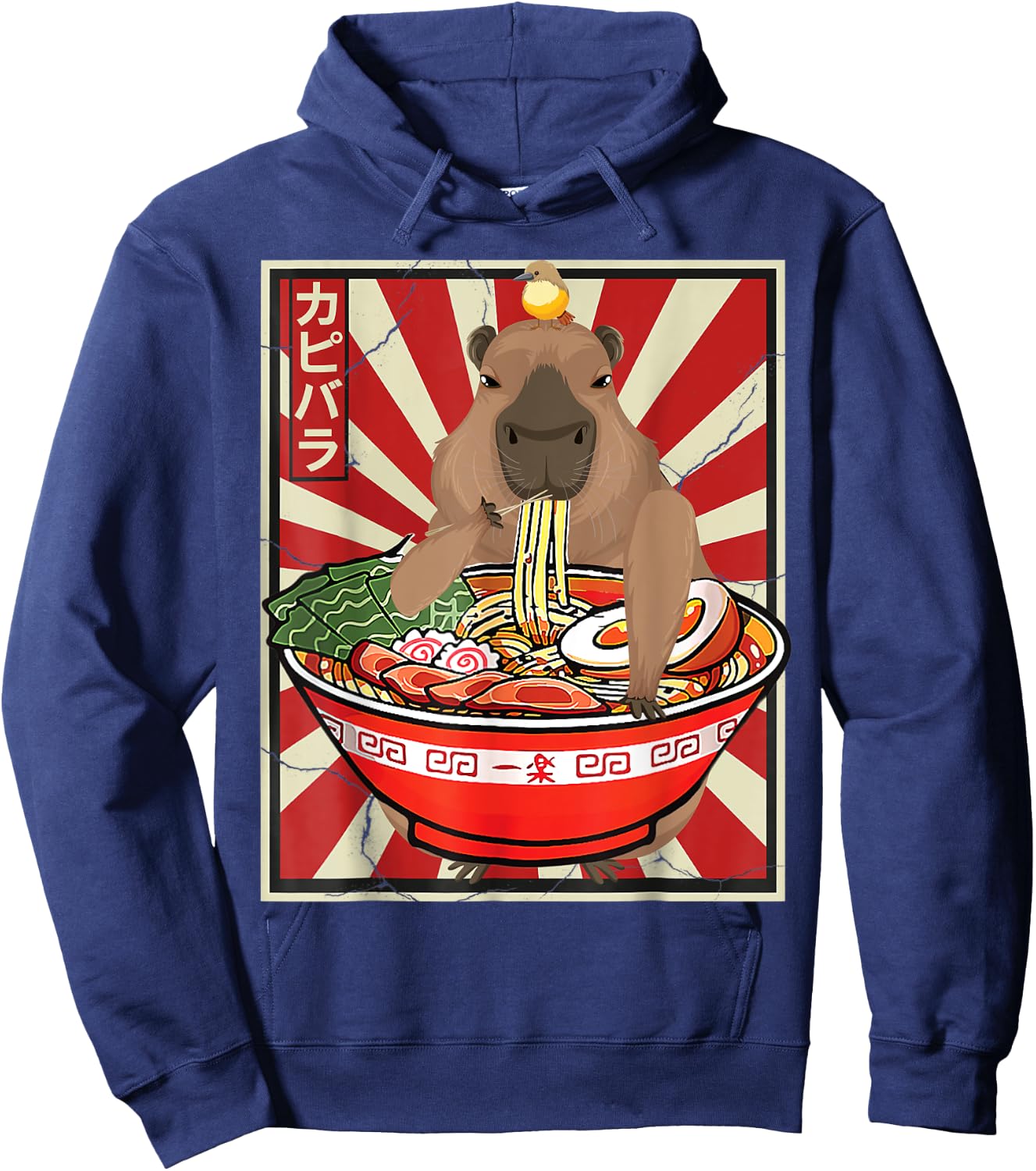 Kawaii bird Capybara Eating Ramen Noodles Anime Japanese Hoodie - Hoodie | Navy