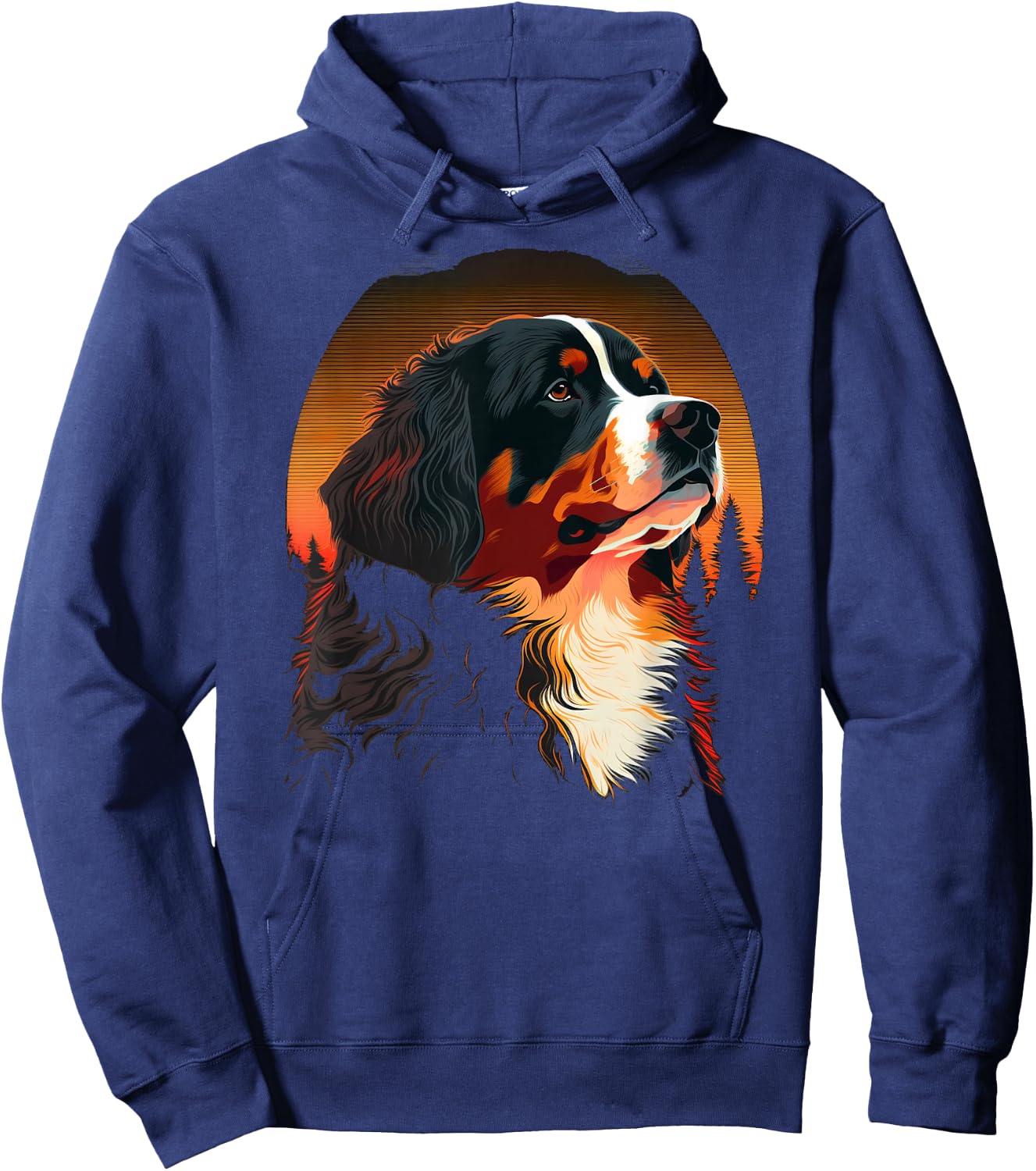 Bernese Mountain Dog at Sunset in the Woods Black Graphic Men Women Kids Hoodie - Hoodie | Navy
