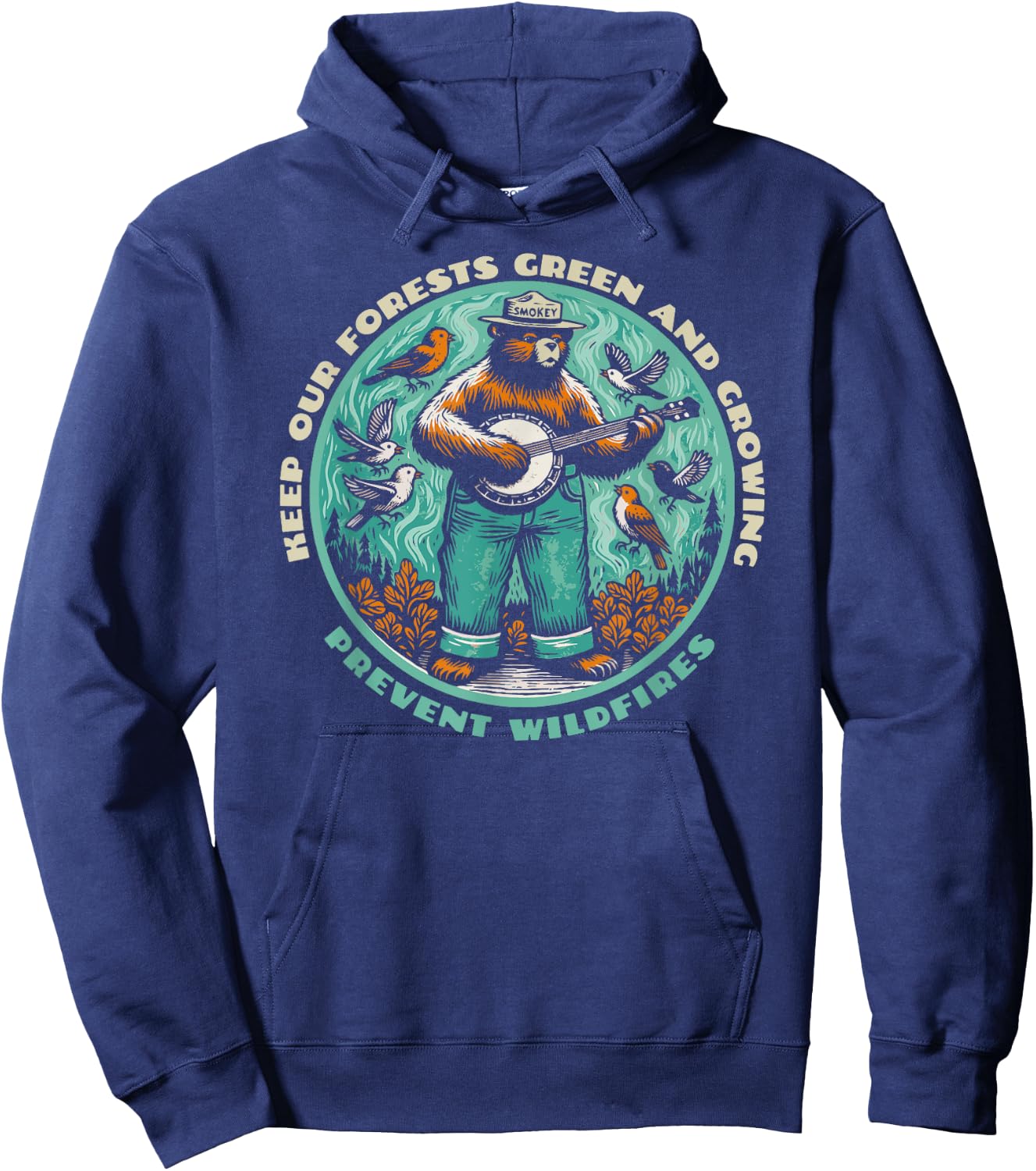 Prevent Wildfires Smokey Bear, Banjo & Birds Hoodie - Hoodie | Navy