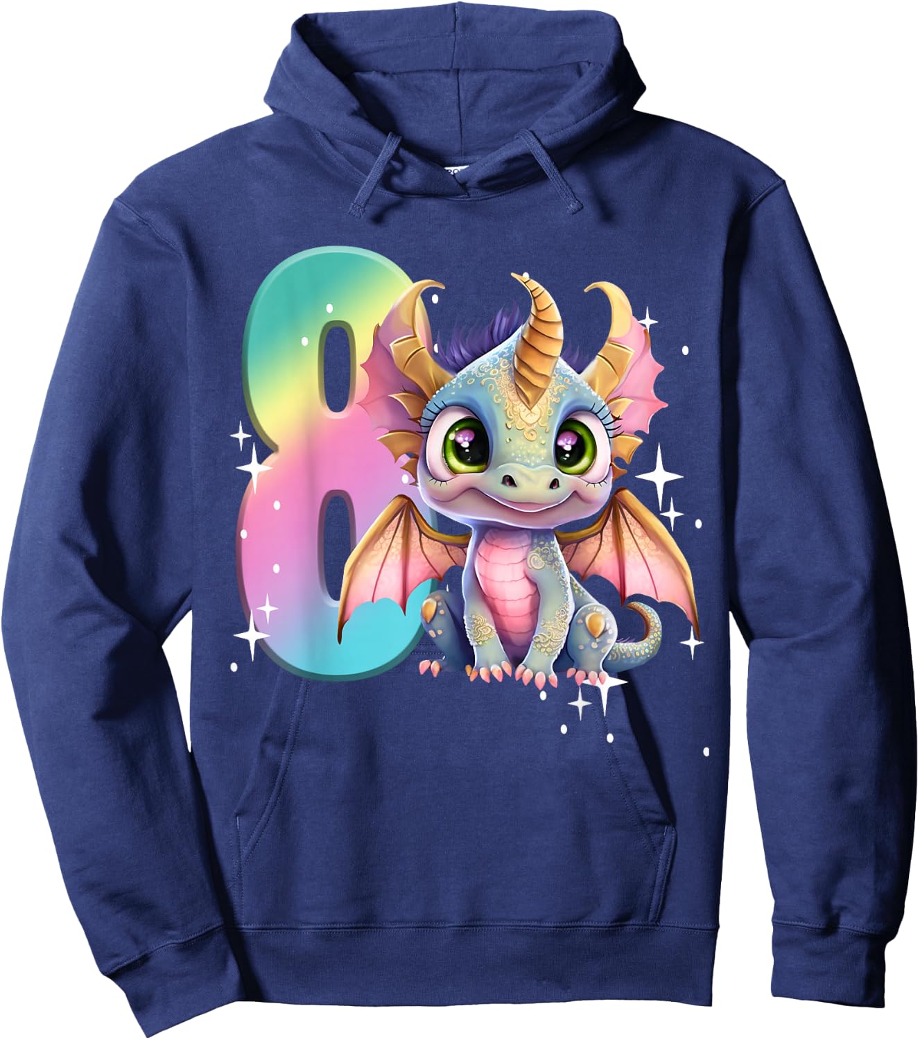 8th Birthday Shirt Dragon Party Rainbow Girl Dragon Eight 8 Hoodie - Hoodie | Navy