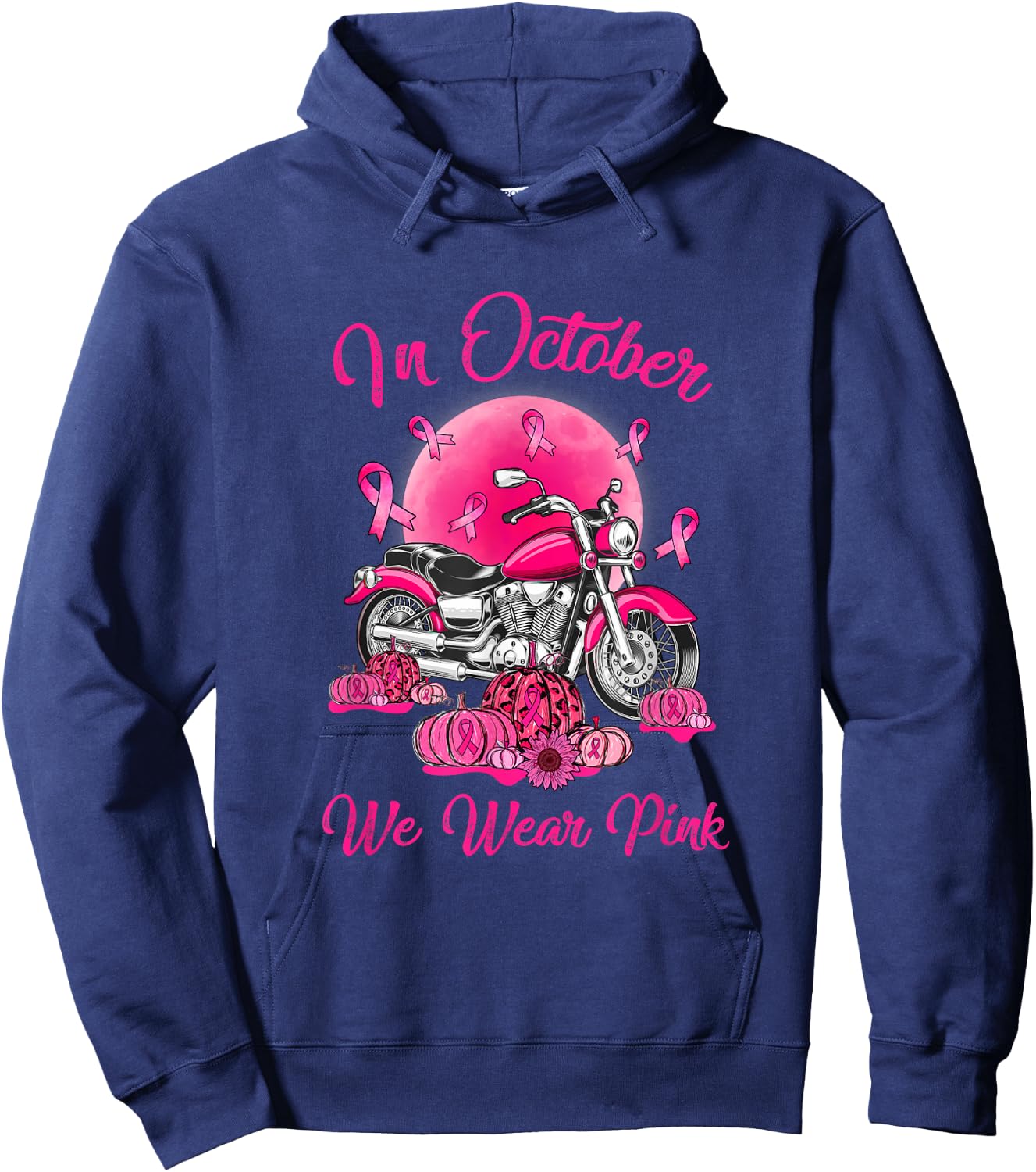 In October We Wear Pink Motorcycle Breast Cancer Bikers Hoodie - Hoodie | Navy