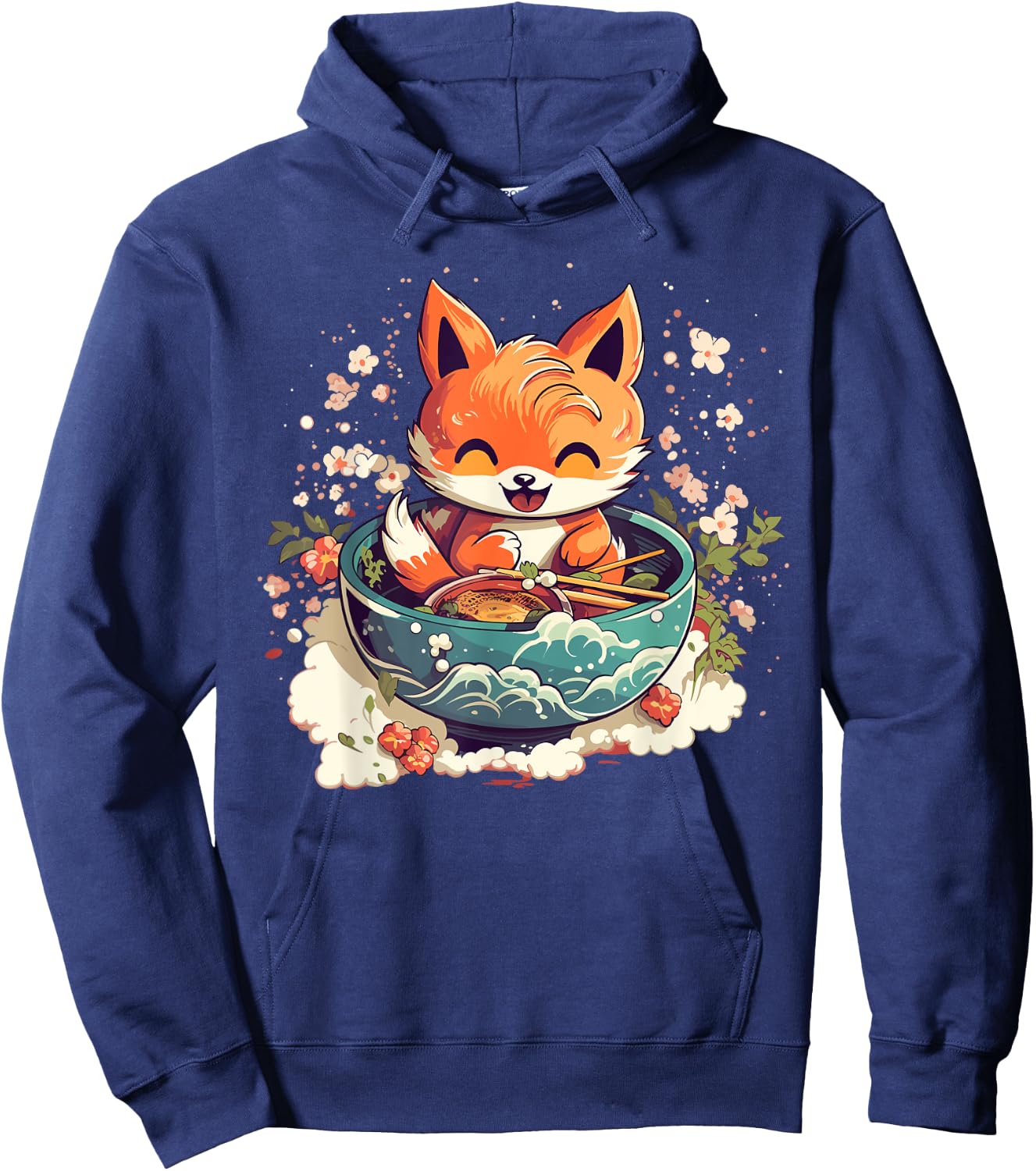 Kawaii Fox Eating Ramen - Ramen Noodle Lovers - Fox-Themed Hoodie - Hoodie | Navy