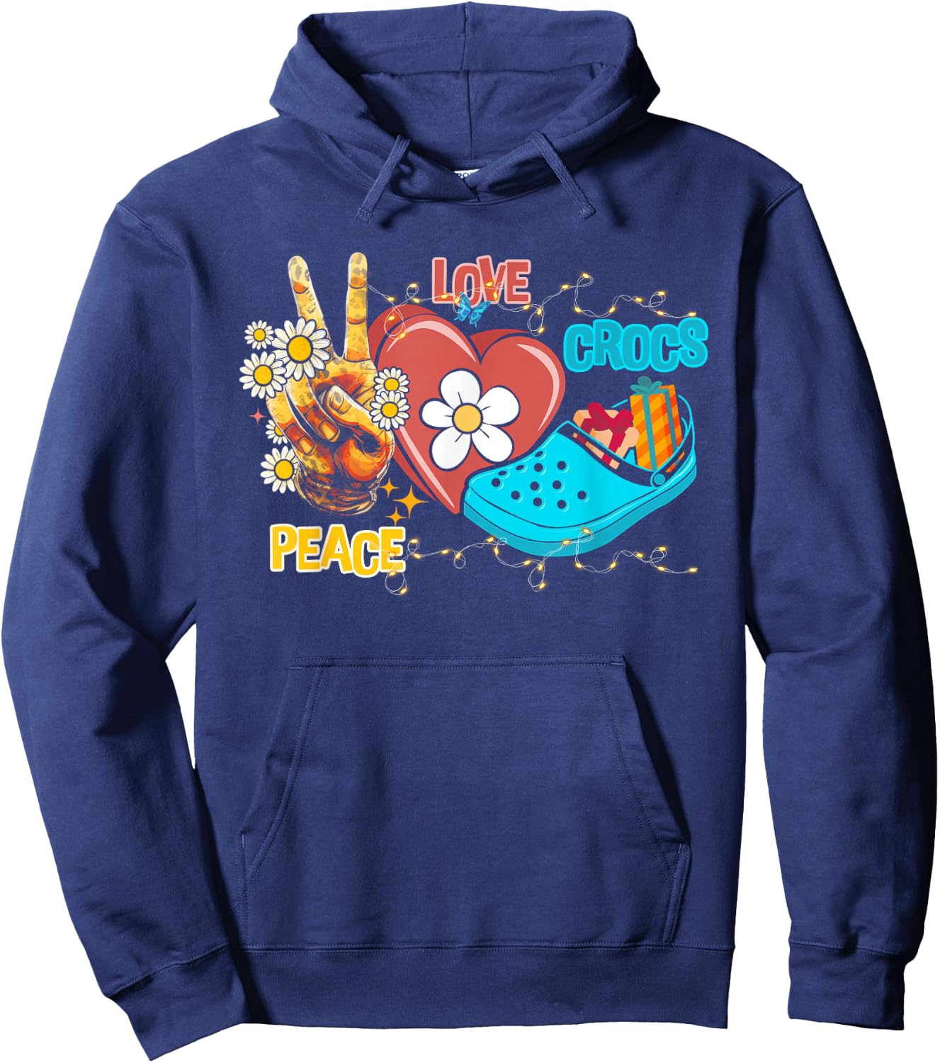 Skeleton Hand Peace Love-Crocs Family Xmas Pyjama Halloween Hoodie - Hoodie | Navy
