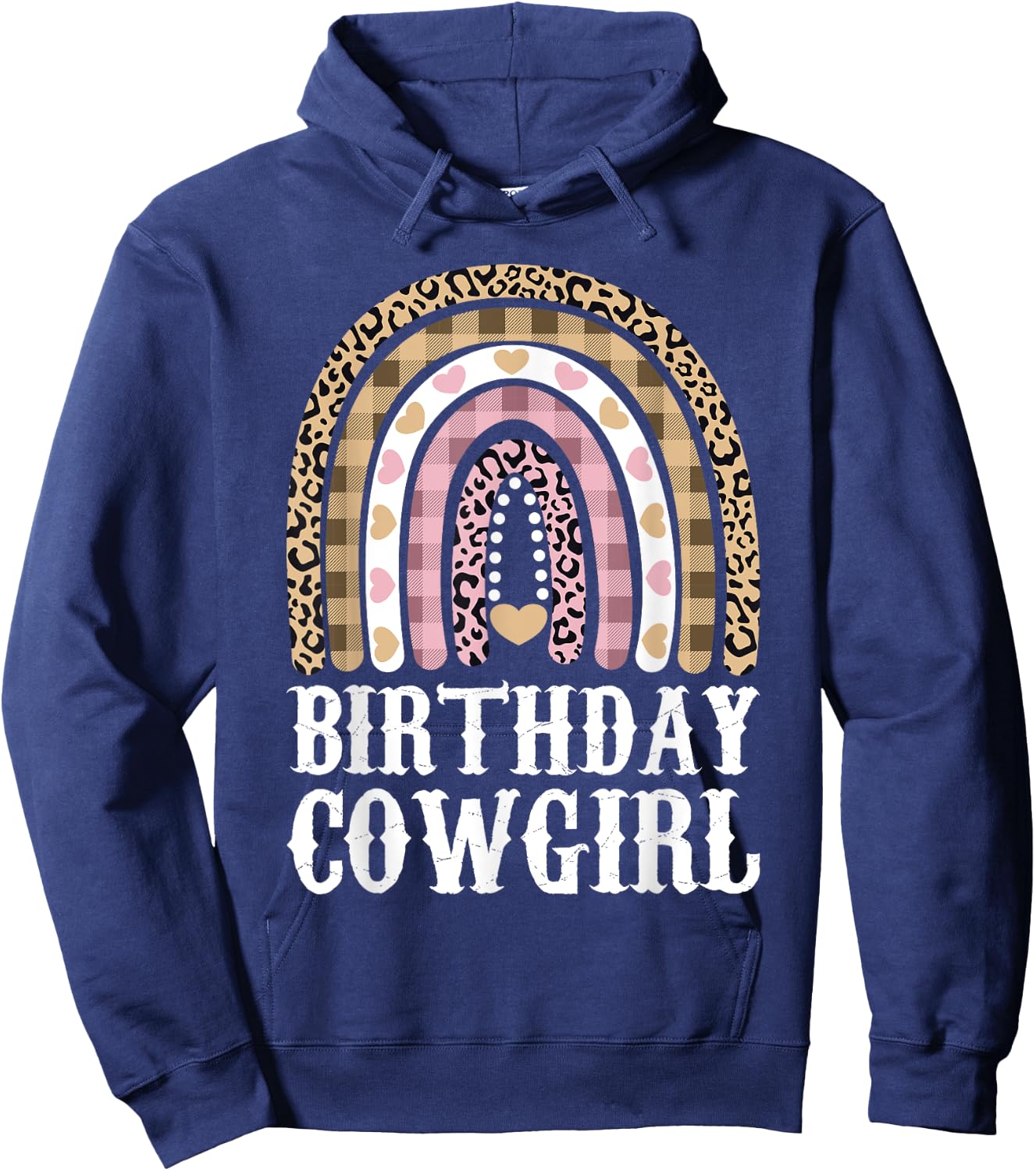 Birthday Cowgirl Outfit Rainbow Girl Cowboy Western Kid Bday Hoodie - Hoodie | Navy