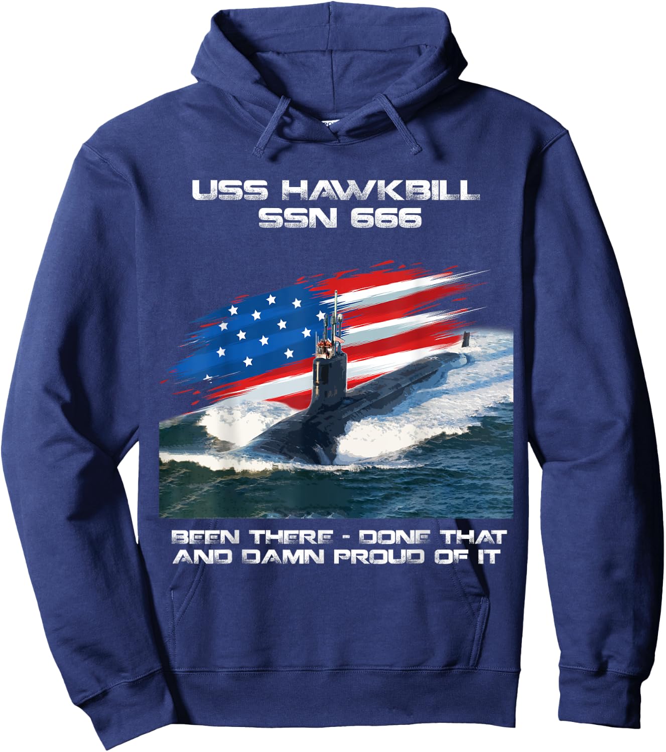 USS Hawkbill SSN-666 American Flag Submarine Veteran Xmas Women Men Hoodie - Hoodie | Navy