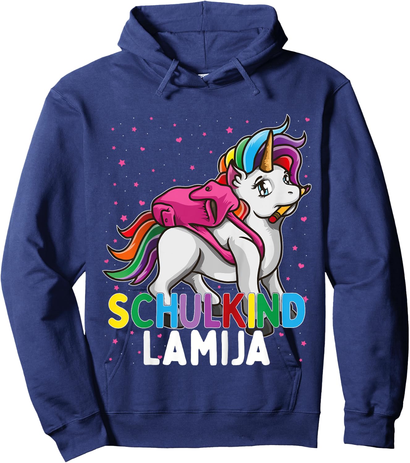 Kids School Child Unicorn Lamija First Name Girls Hoodie - Hoodie | Navy