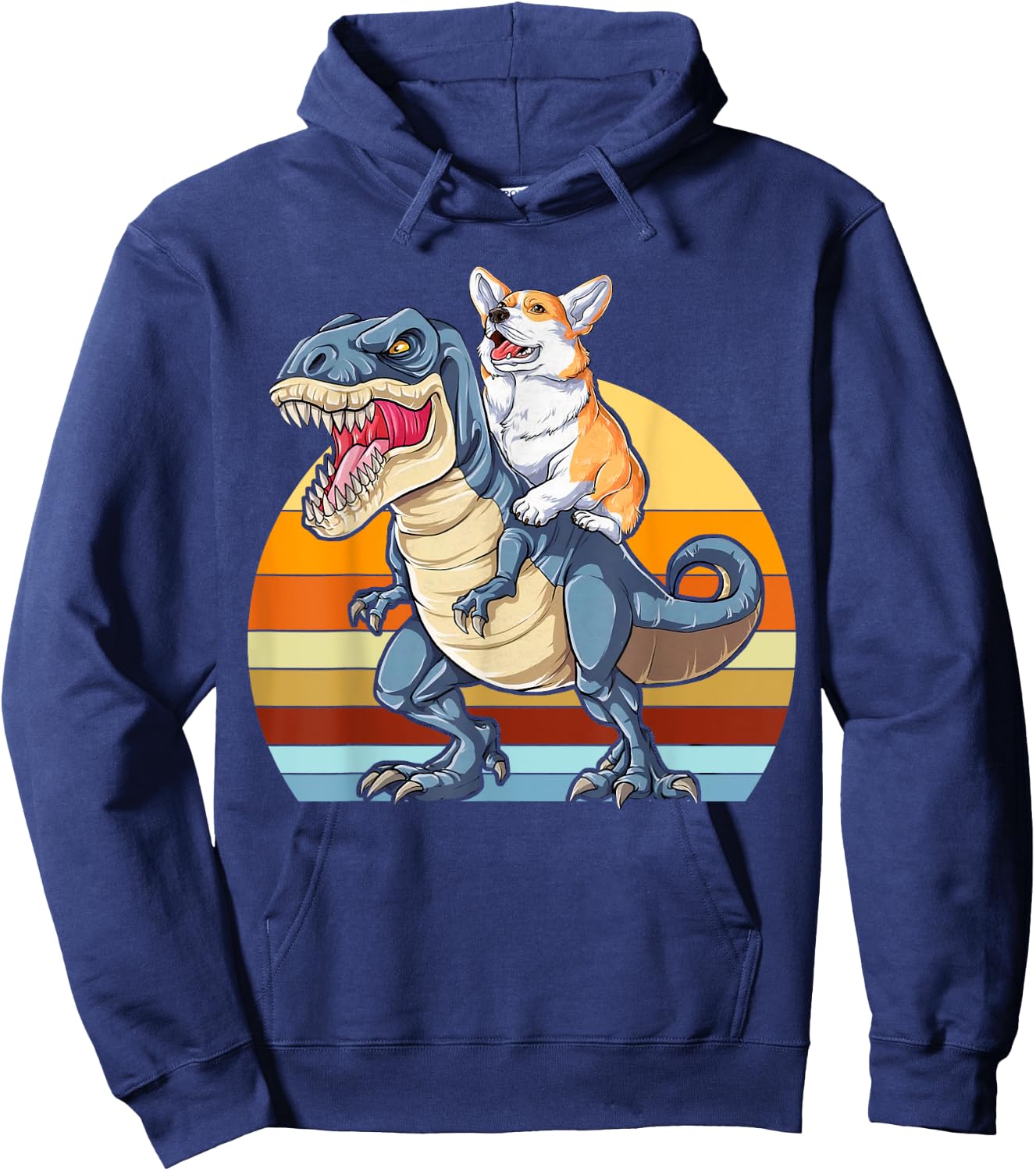 Corgi Riding Dinosaur T rex Cute Corgis Dog Lover Women Hoodie - Hoodie | Navy